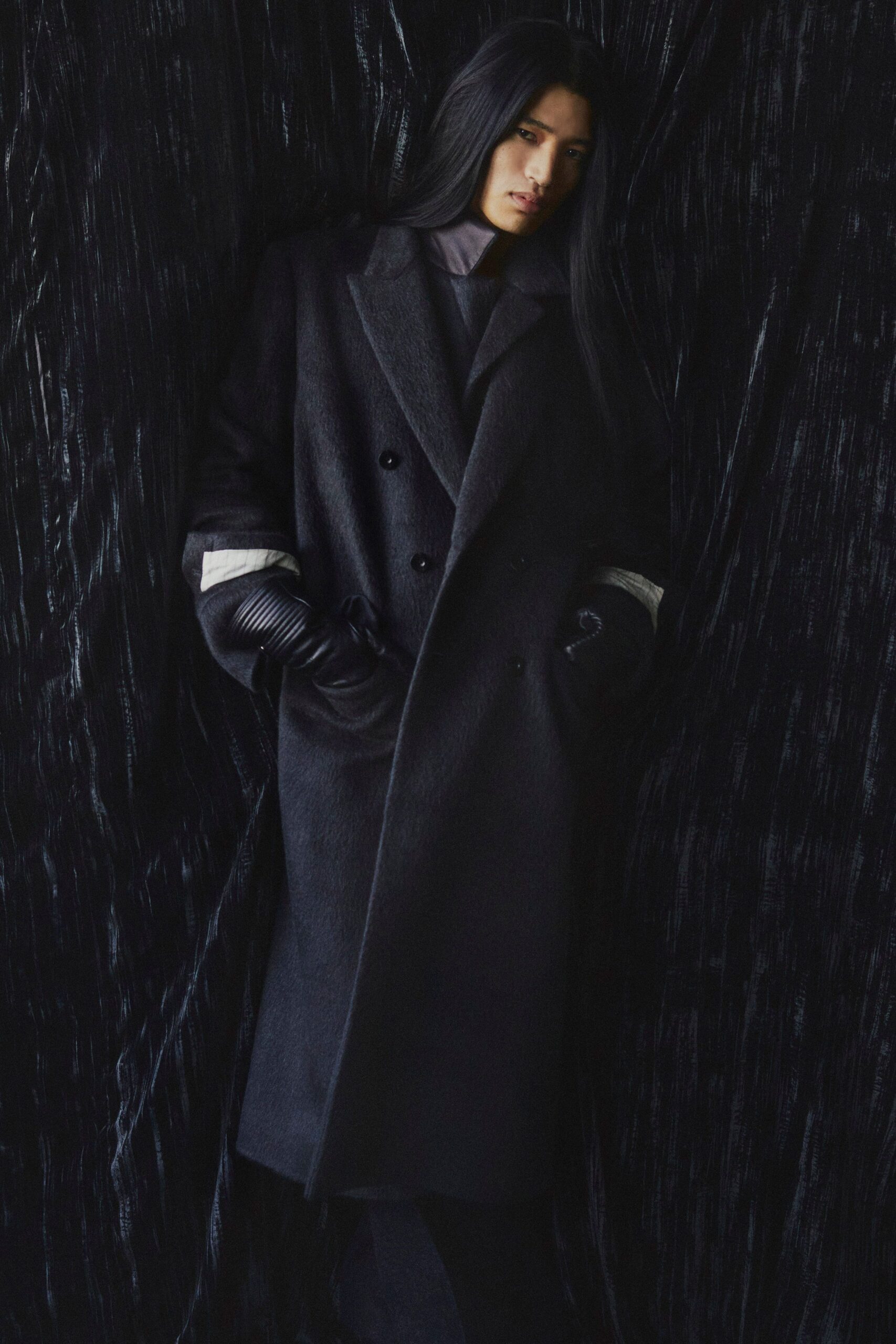 black wool structured coat