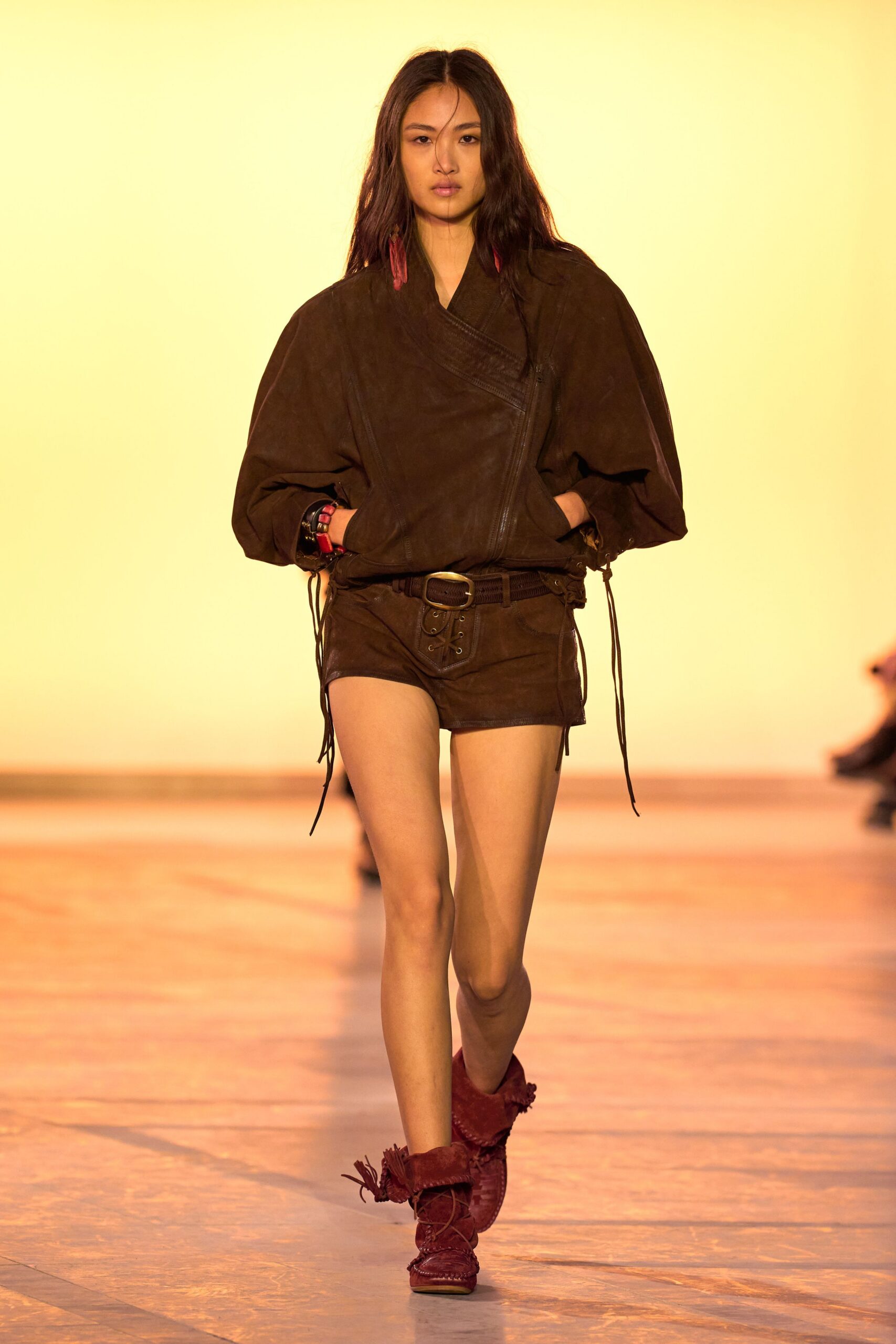 red suede fitted fringed boots