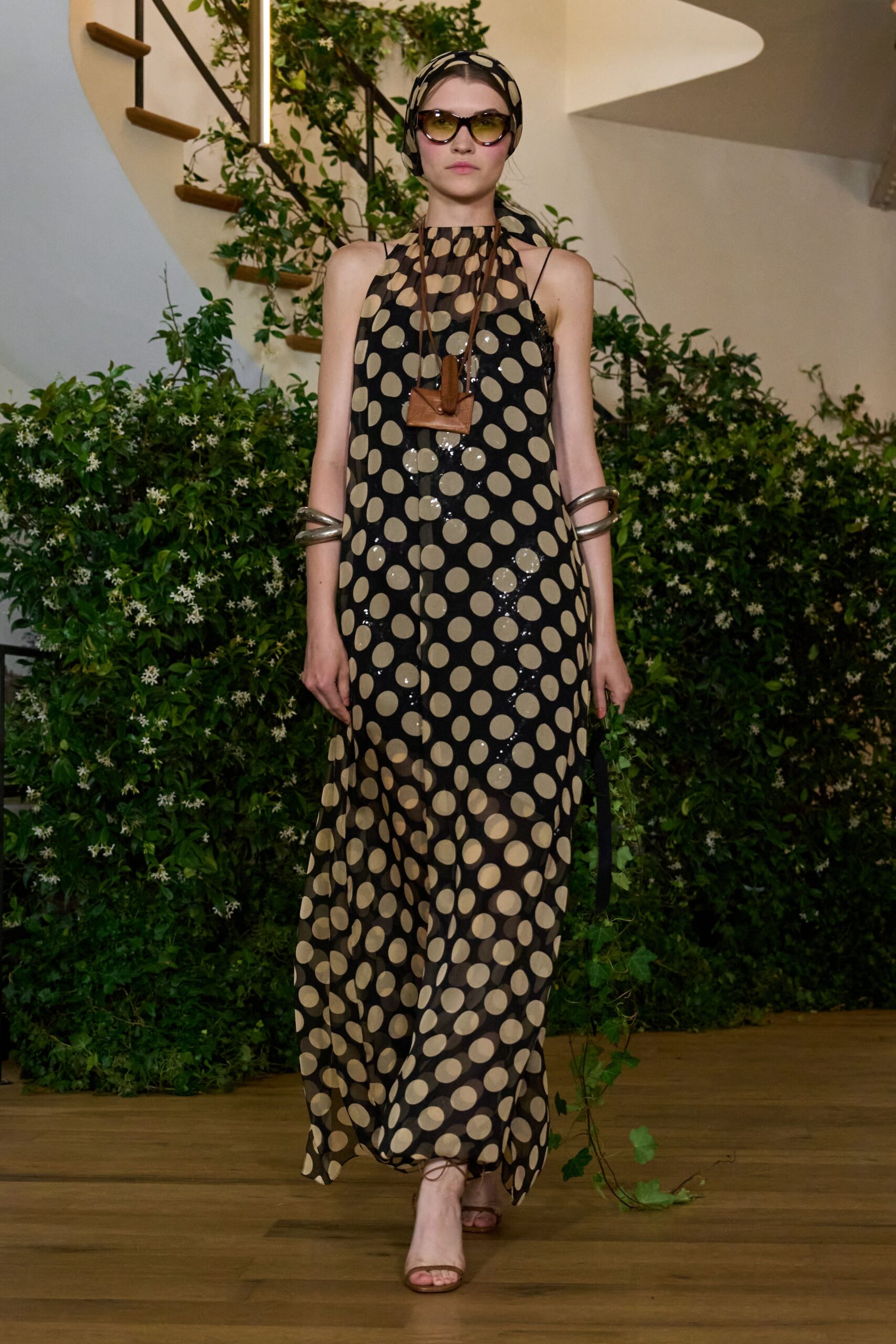 relaxed black beige polka-dot maxi dress