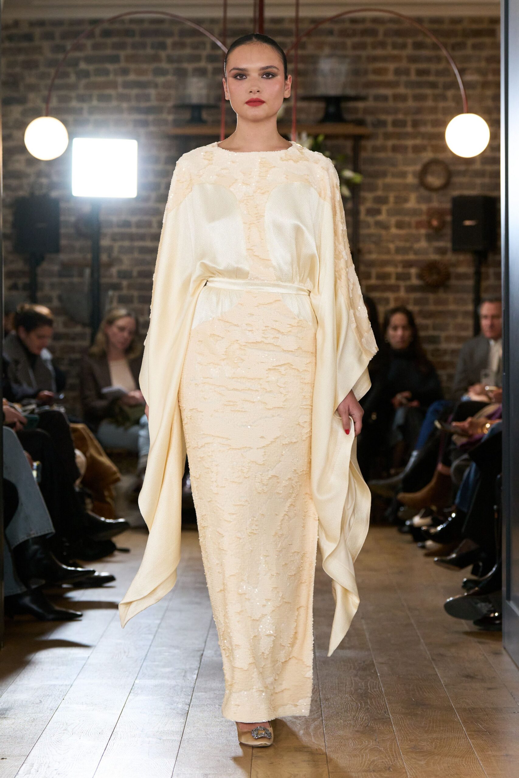 beige silk embroidered gown