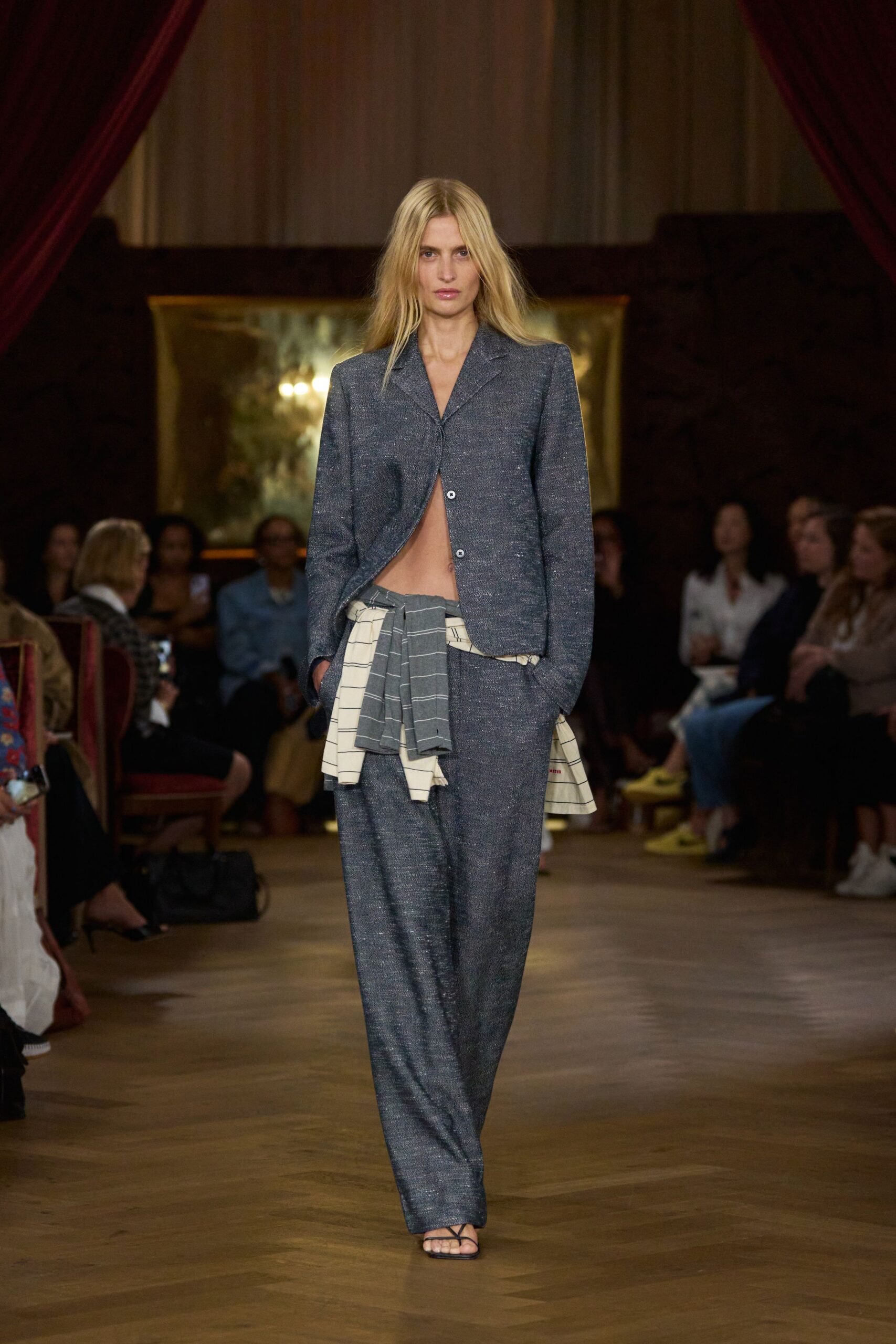 blue tailored blazer with relaxed pants