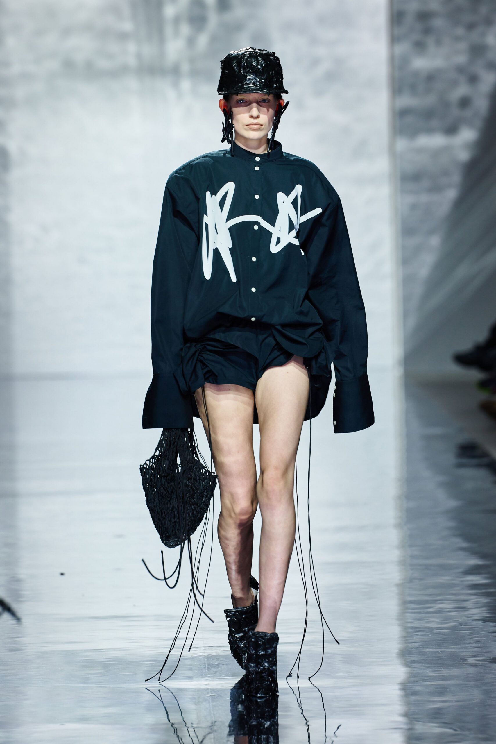 black oversized shirt with shorts