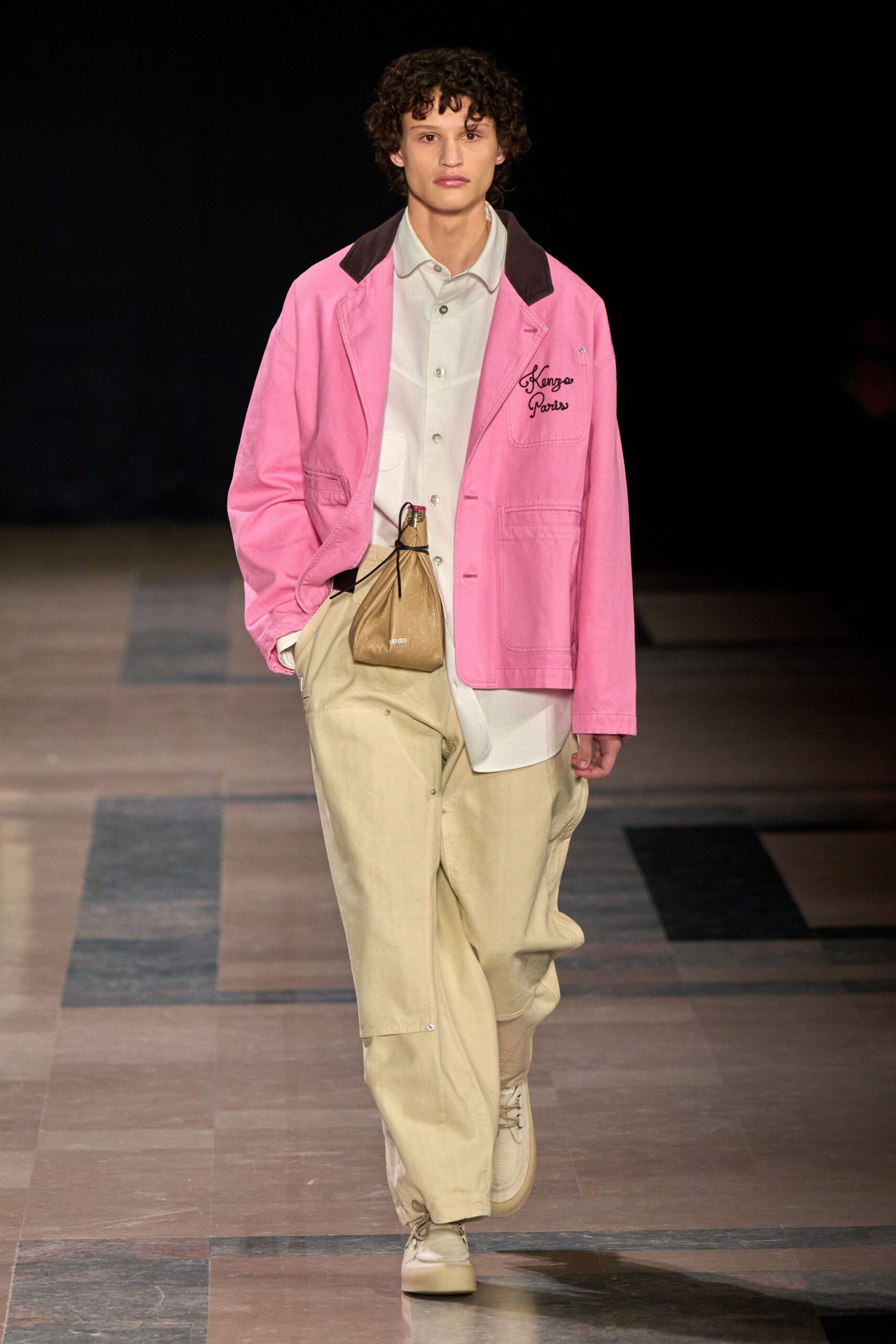 pink cotton long-sleeve collared relaxed buttoned jacket