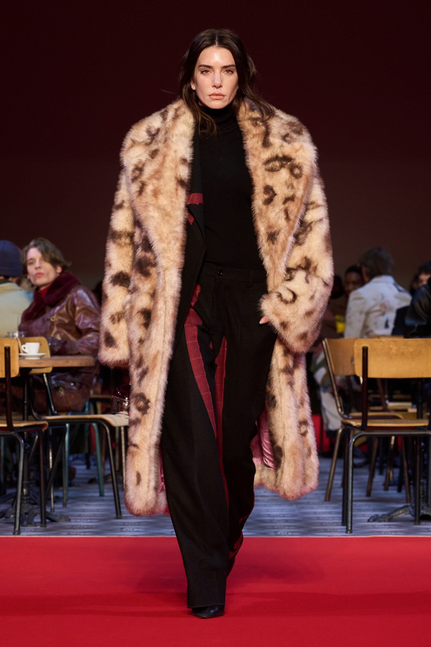 brown fur relaxed animal-print coat