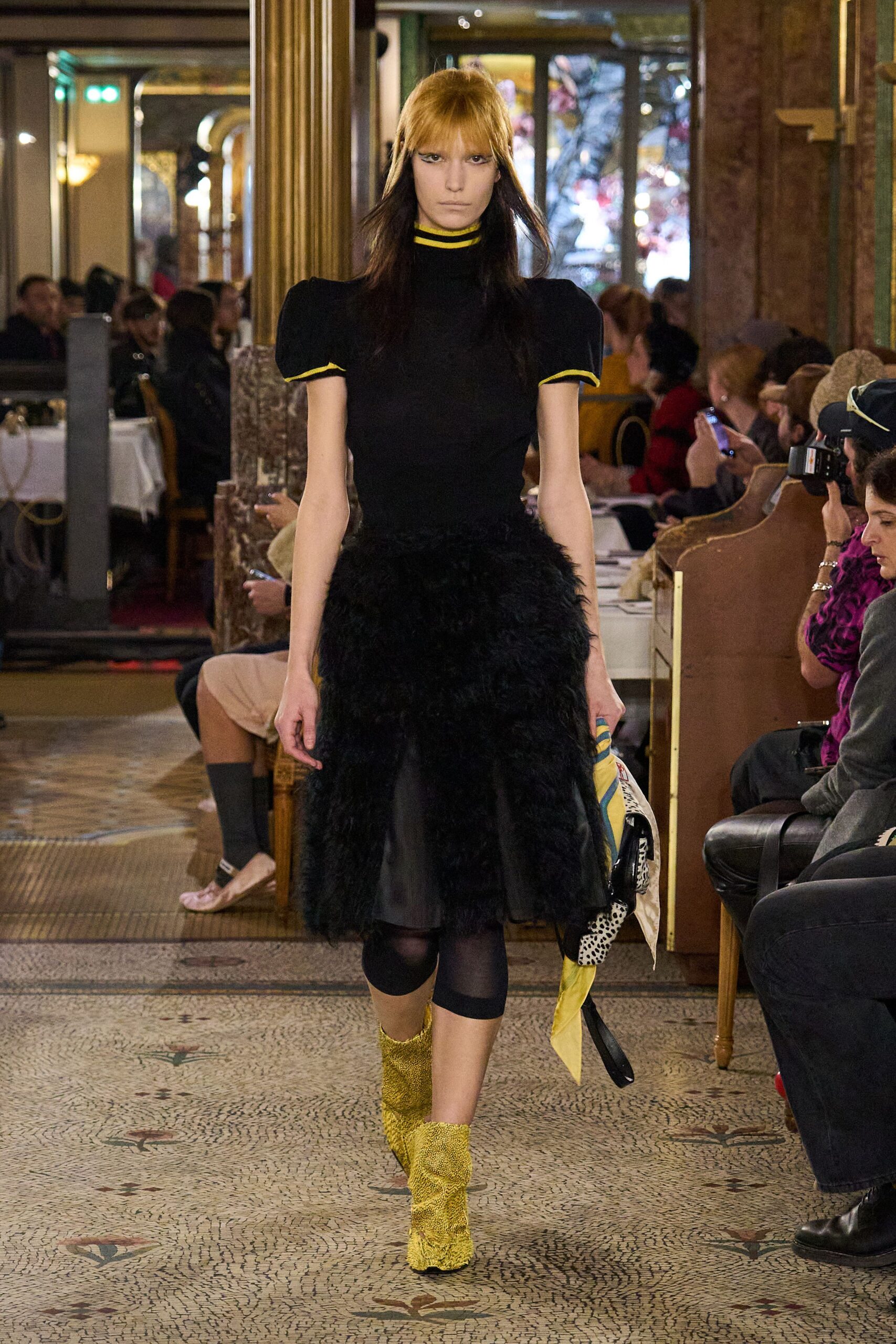 yellow suede textured boots