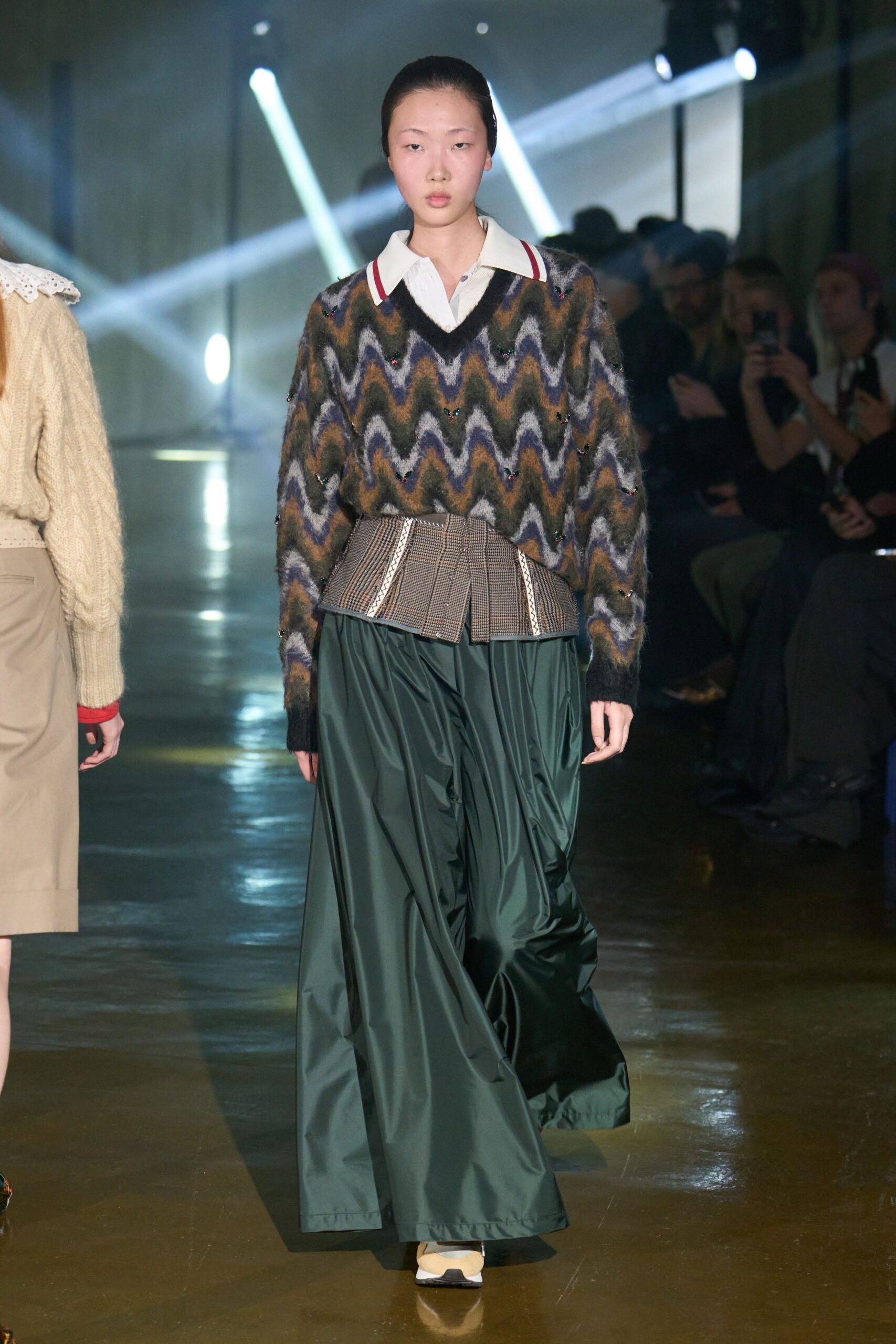 multi-colored wool sweater with pleated skirt