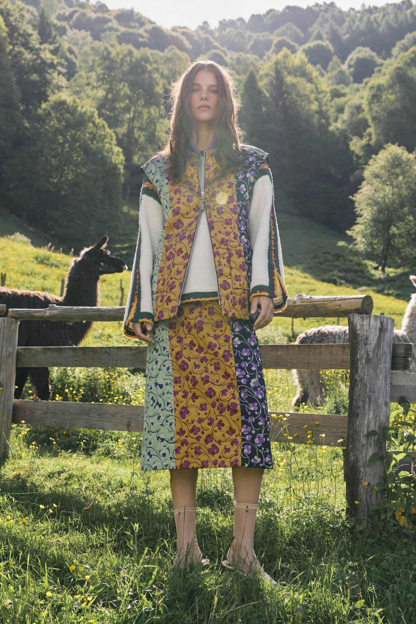 multi cotton long-sleeve collared relaxed layered jacket
