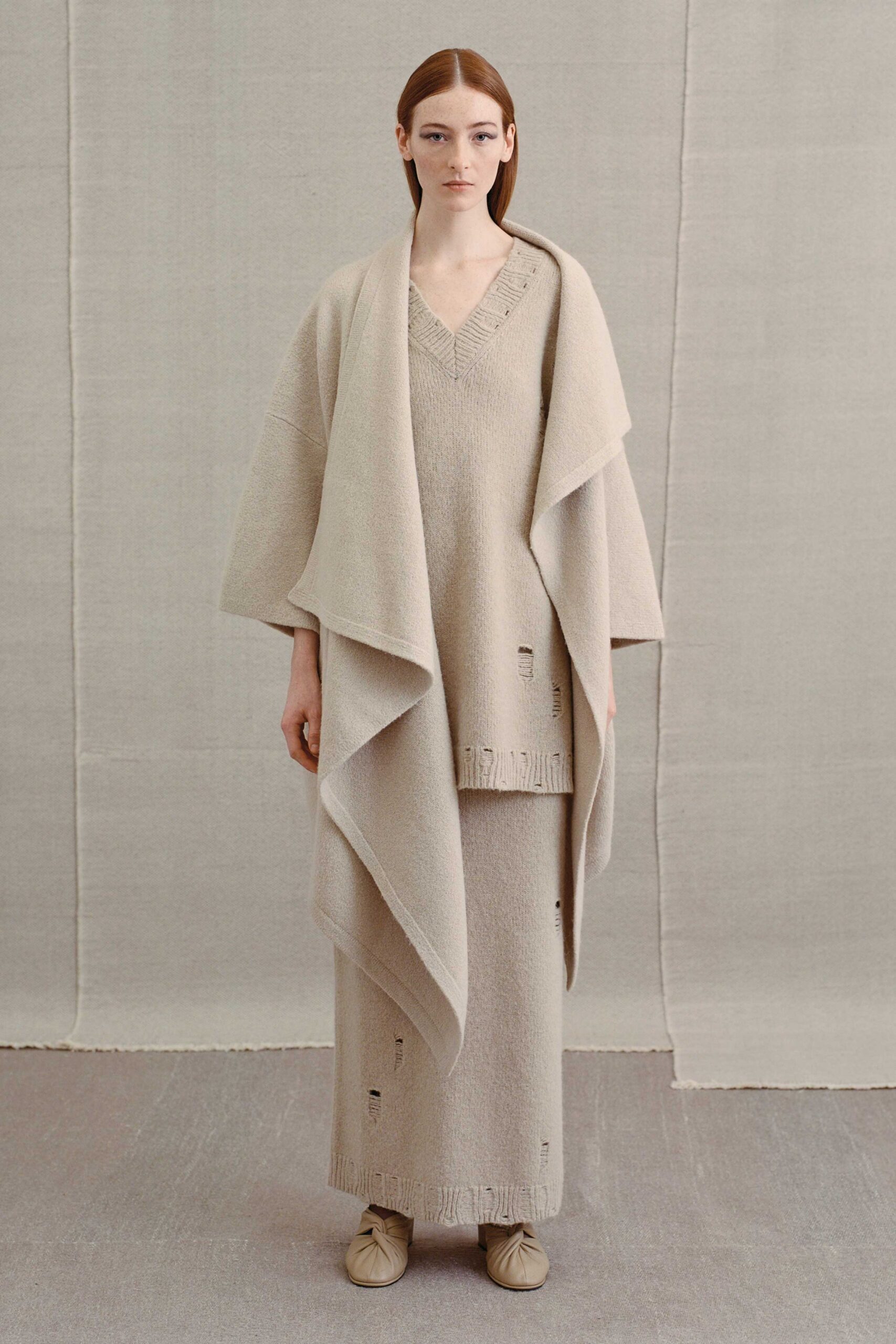 beige wool fitted straight-leg midi skirt