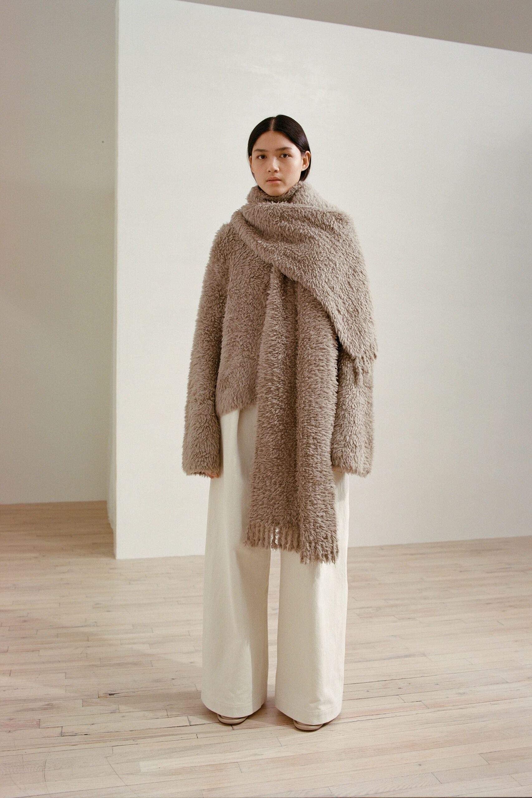 beige wool textured scarf