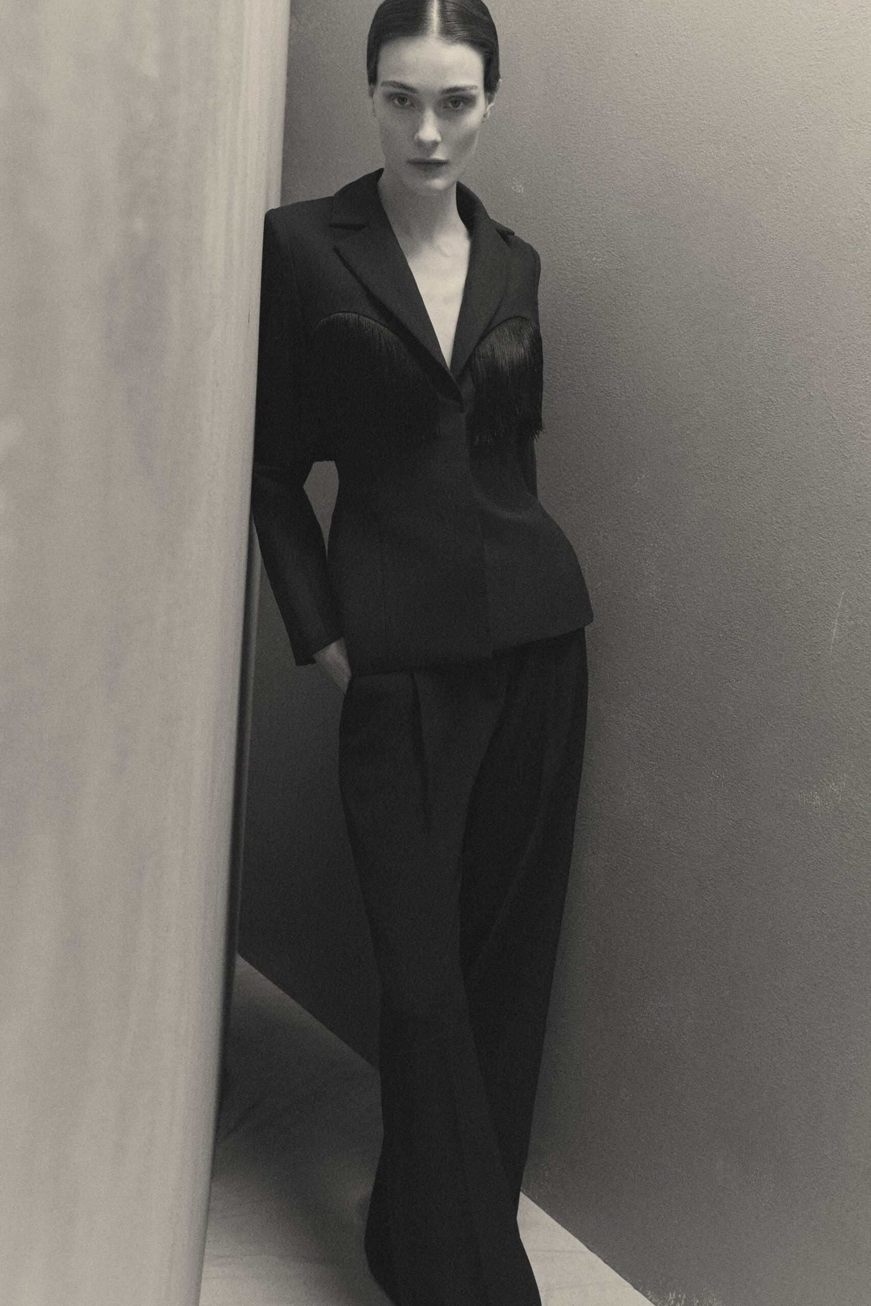 black tailored blazer and pants