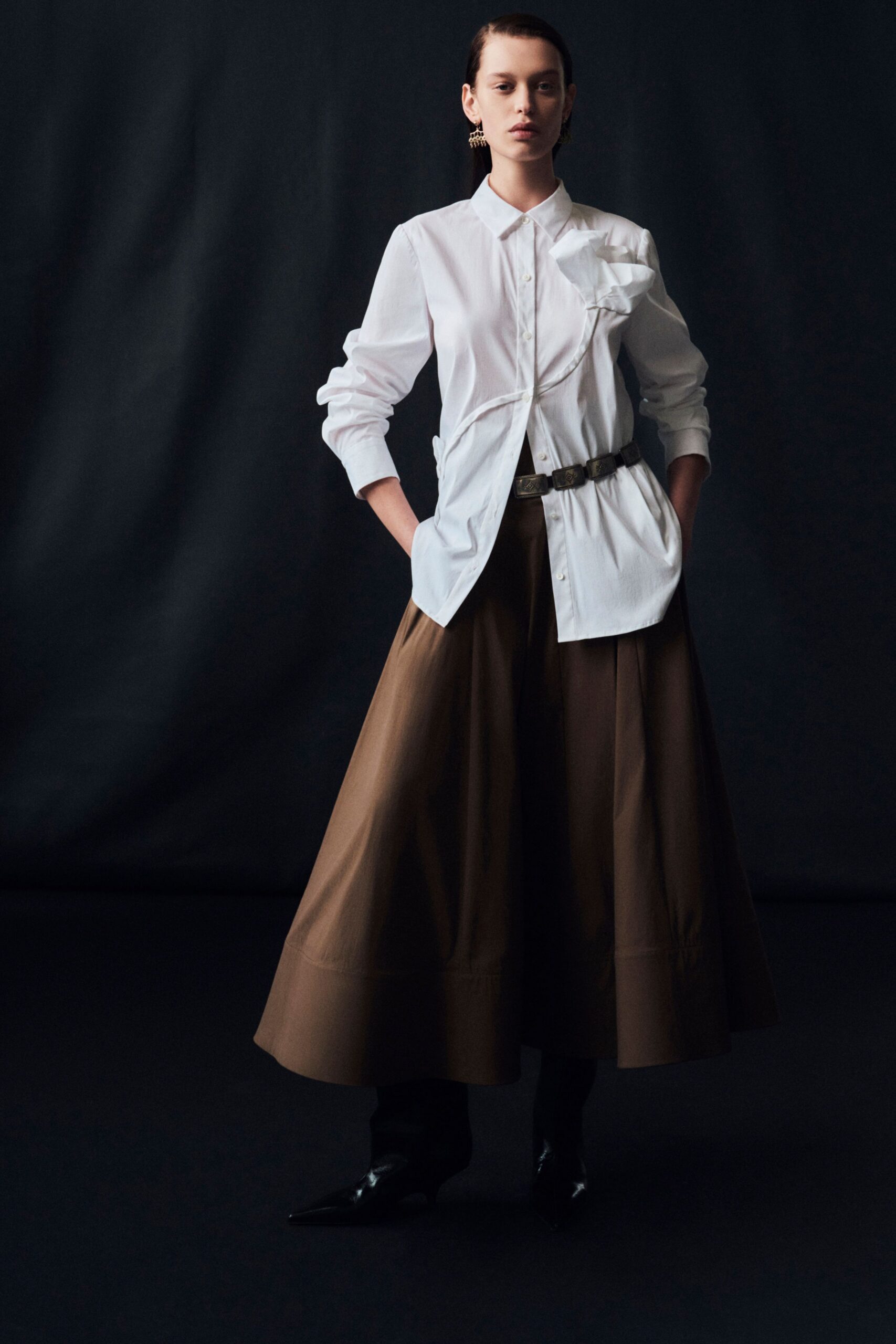 brown cotton relaxed a-line maxi skirt