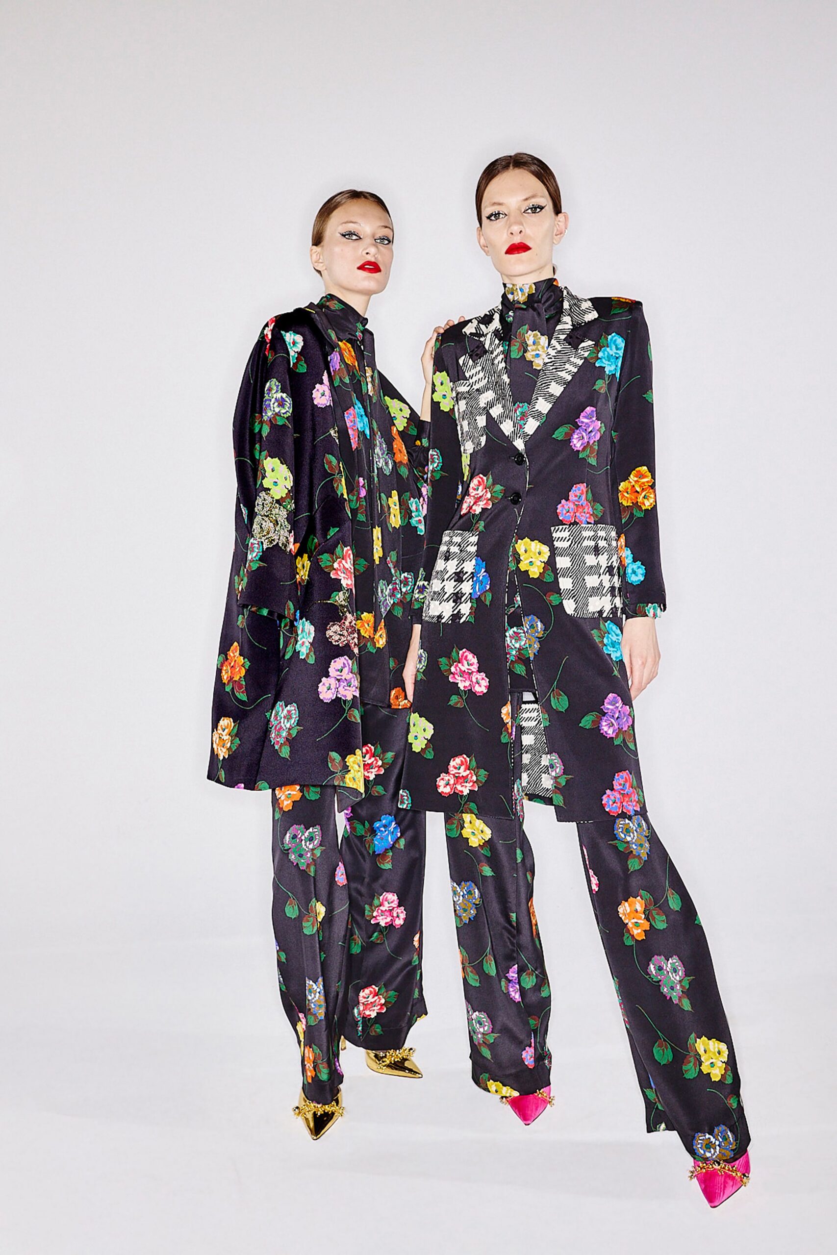 black floral cape and suit