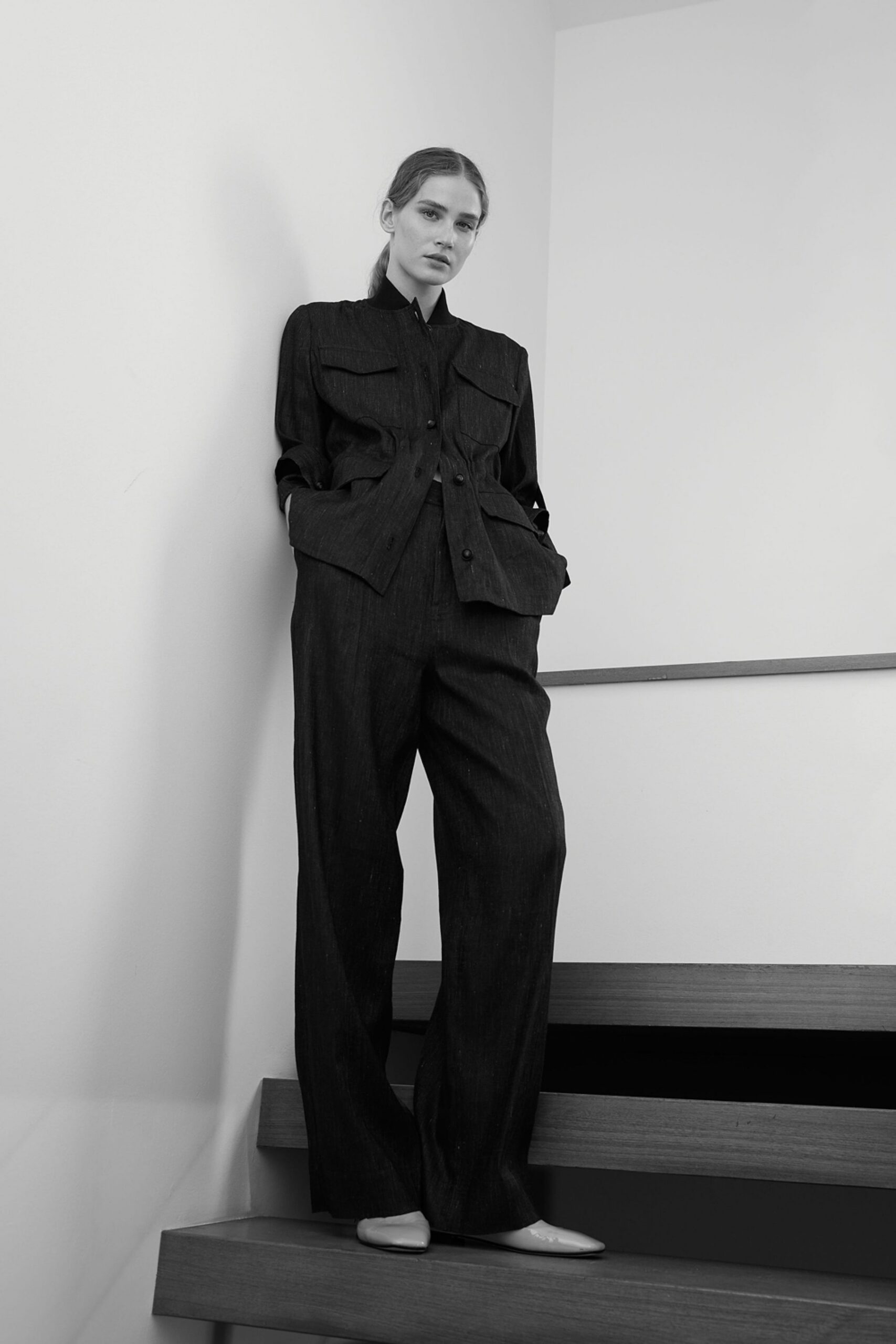 black denim relaxed wide-leg pants