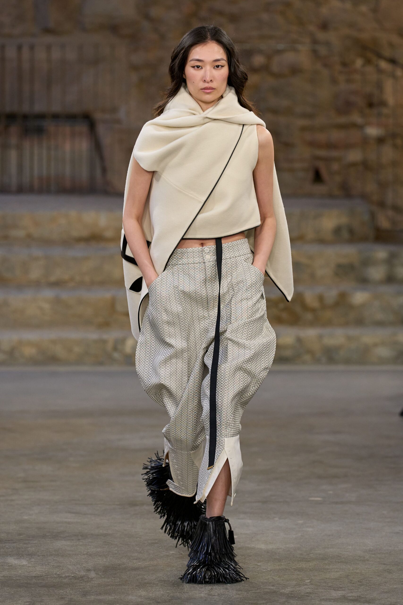white cropped top with relaxed pants