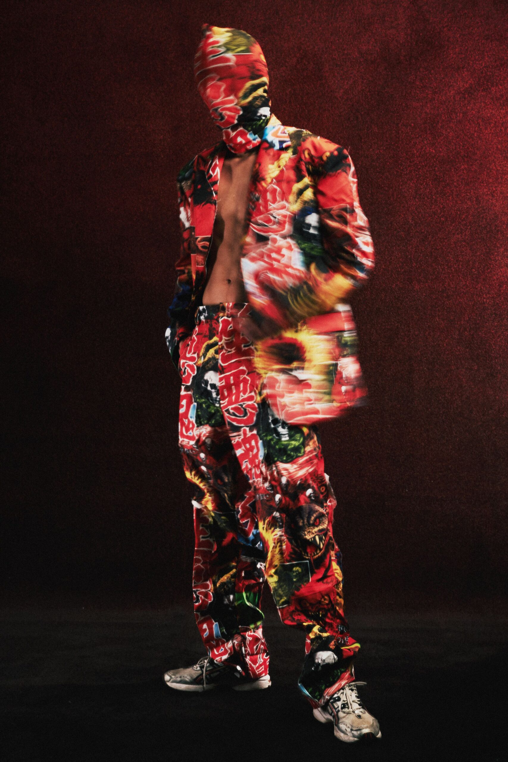 red cotton fitted printed suit