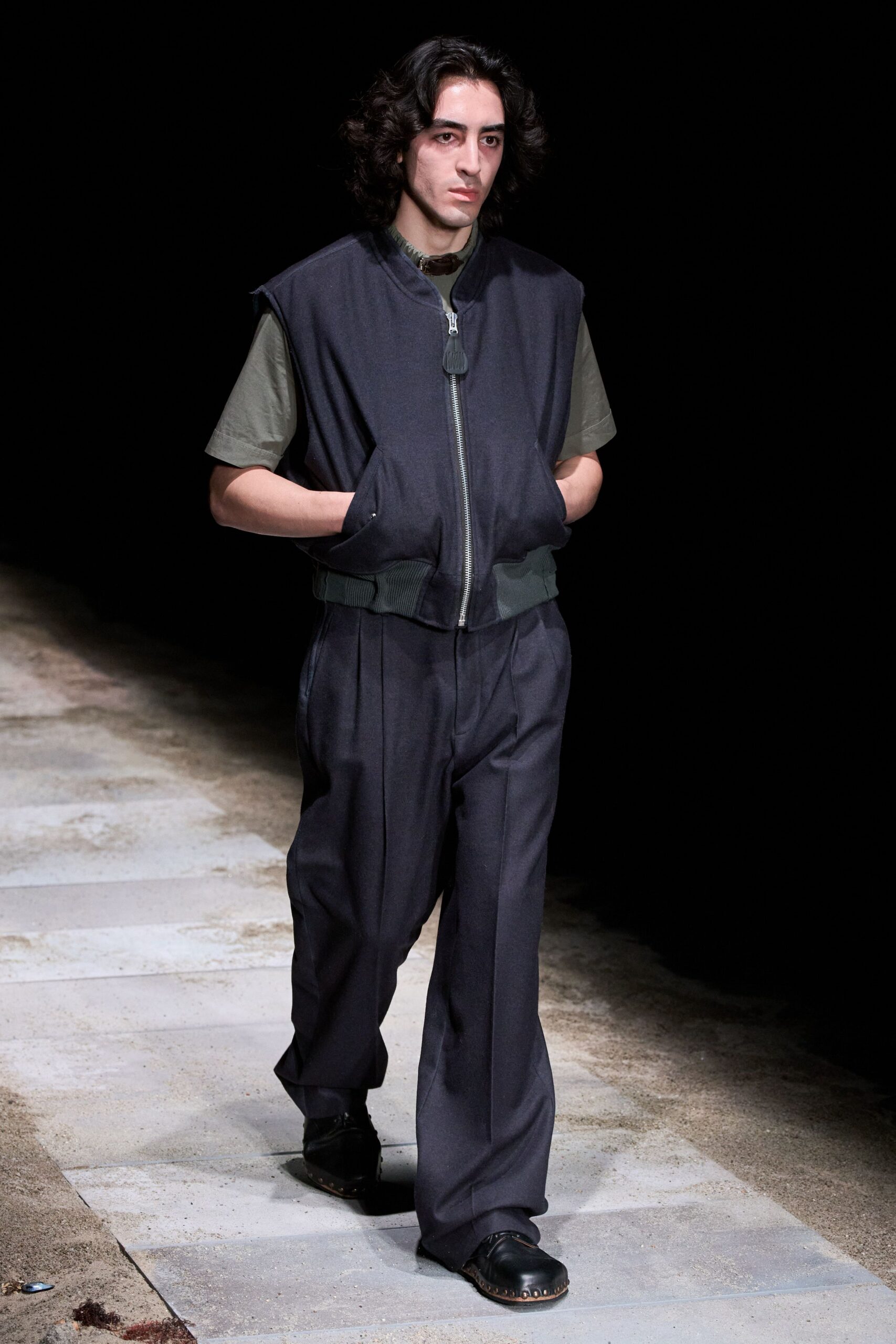 black relaxed vest with gray shirt