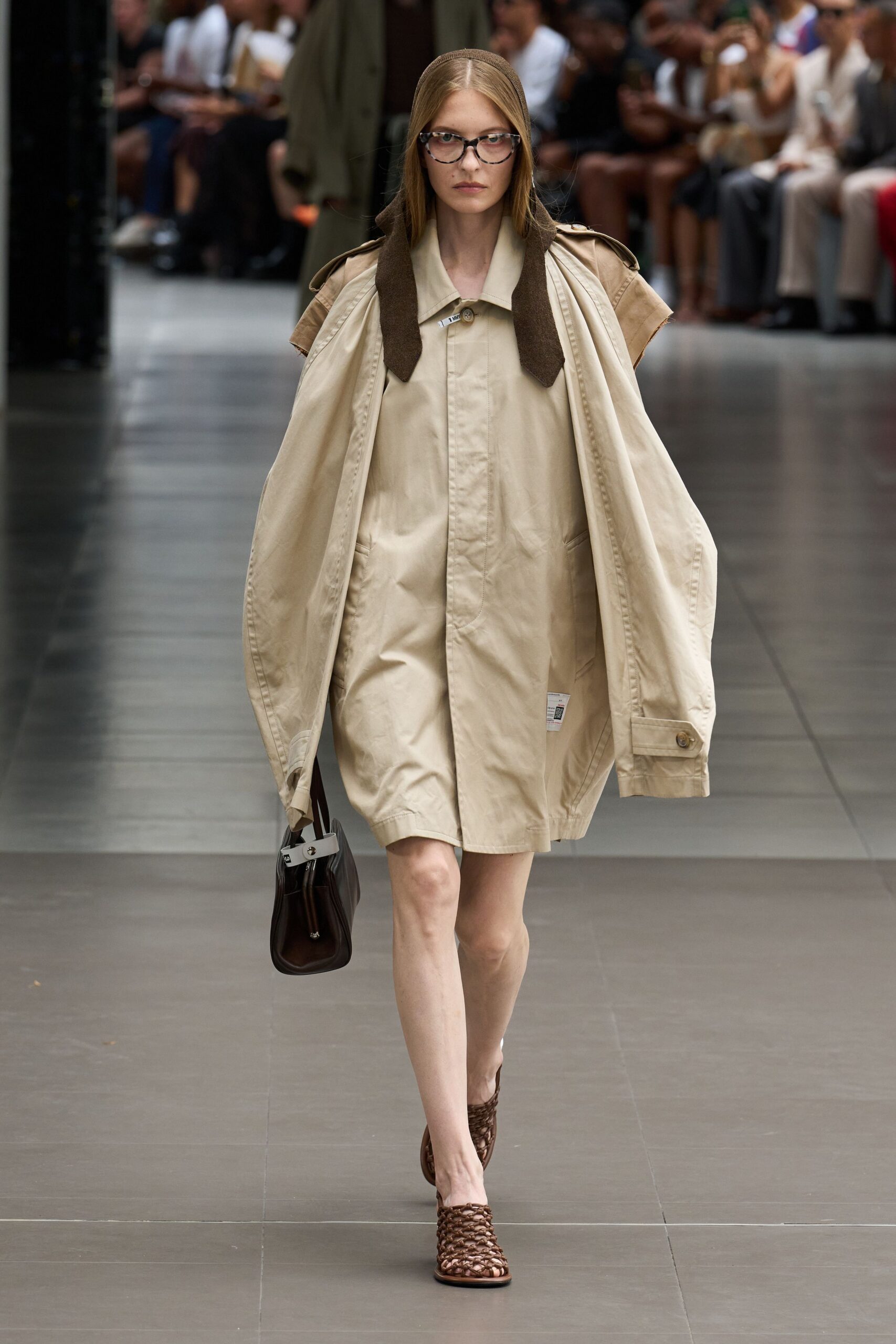 beige cotton collared short-sleeve relaxed buttoned mini dress