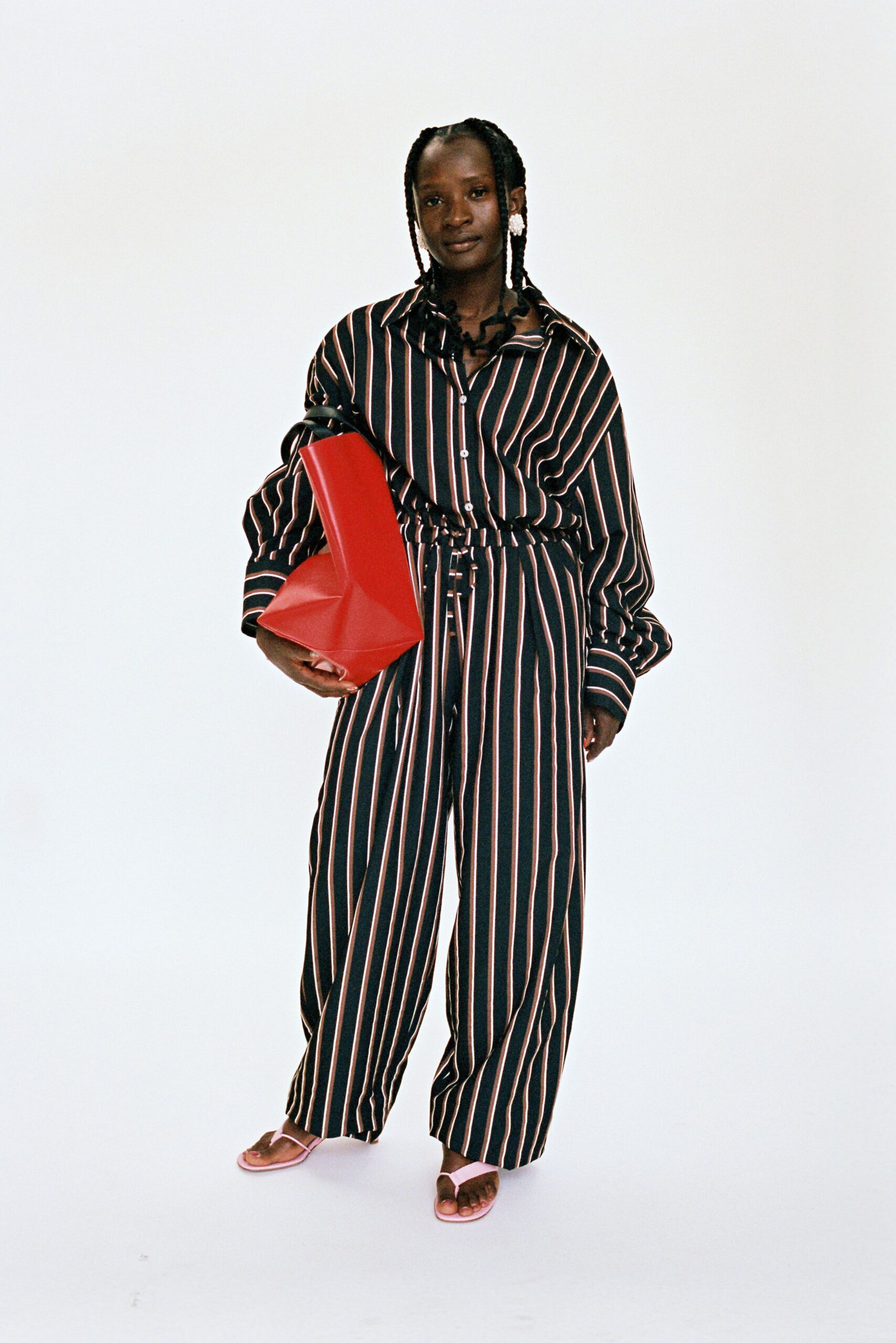 striped shirt and pants outfit