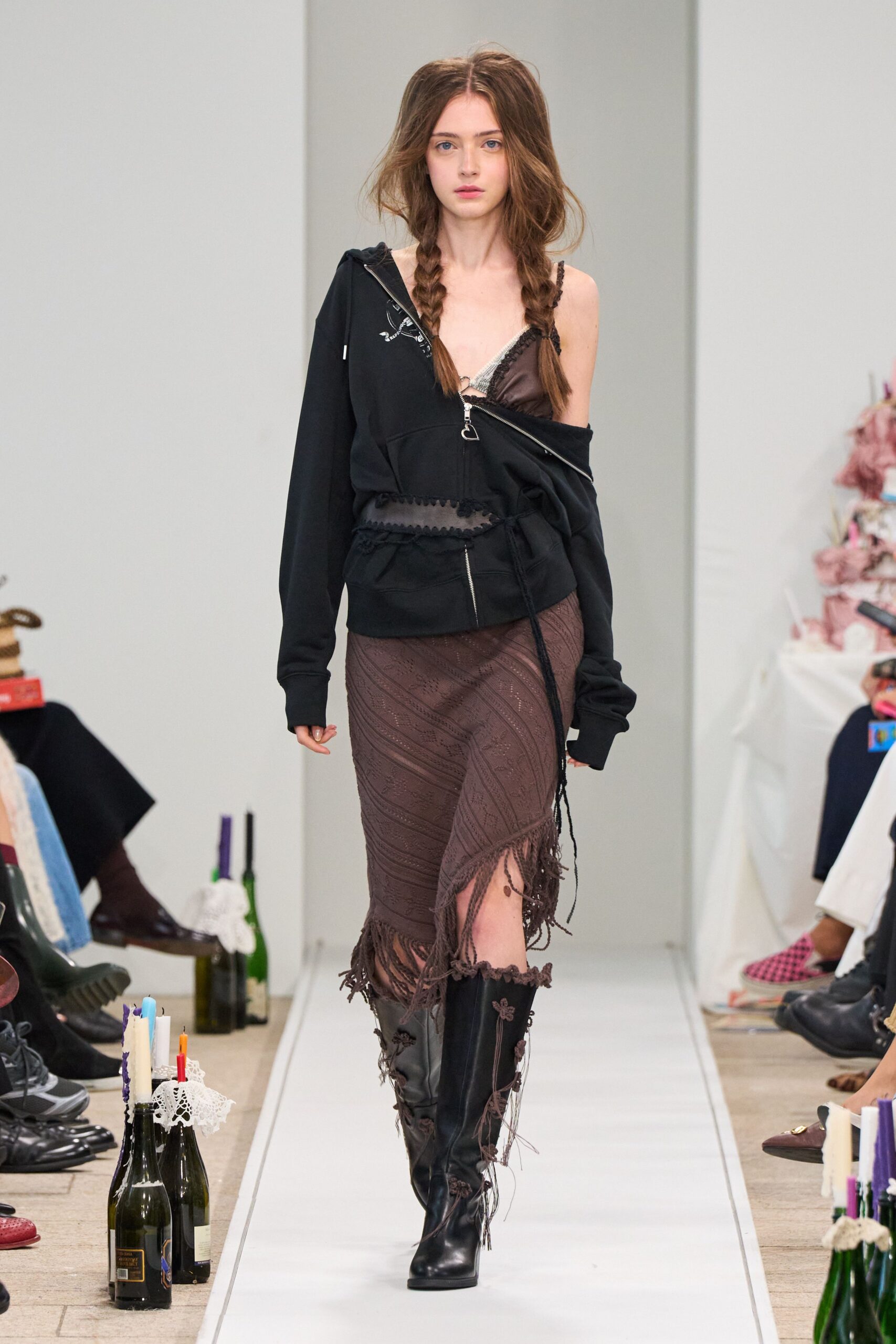 black hoodie brown midi dress