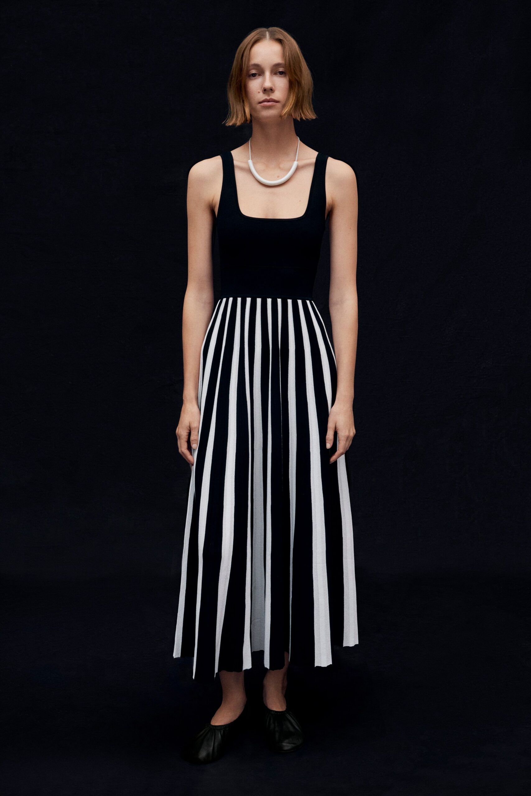 black and white striped midi dress