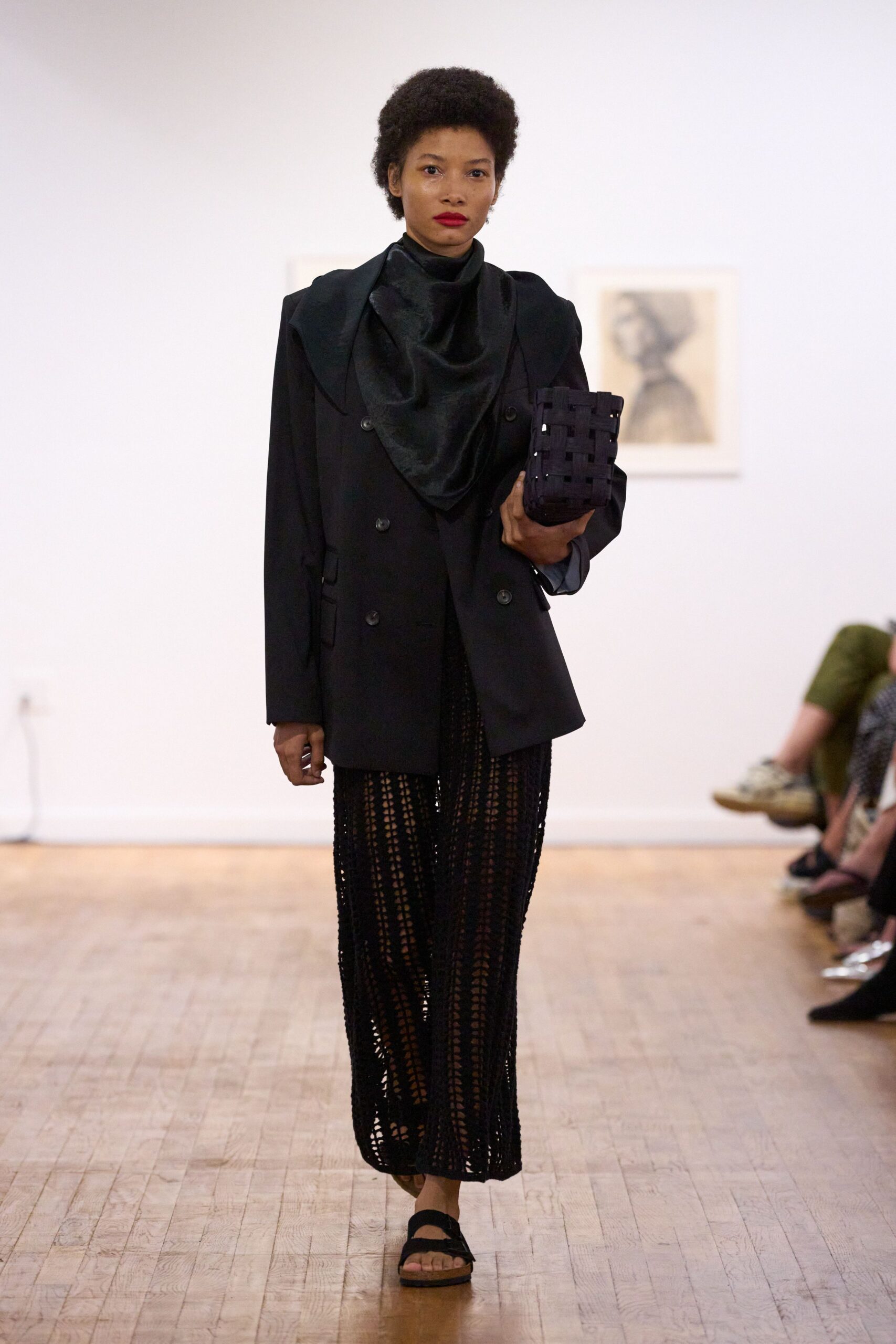 black blazer and relaxed pants