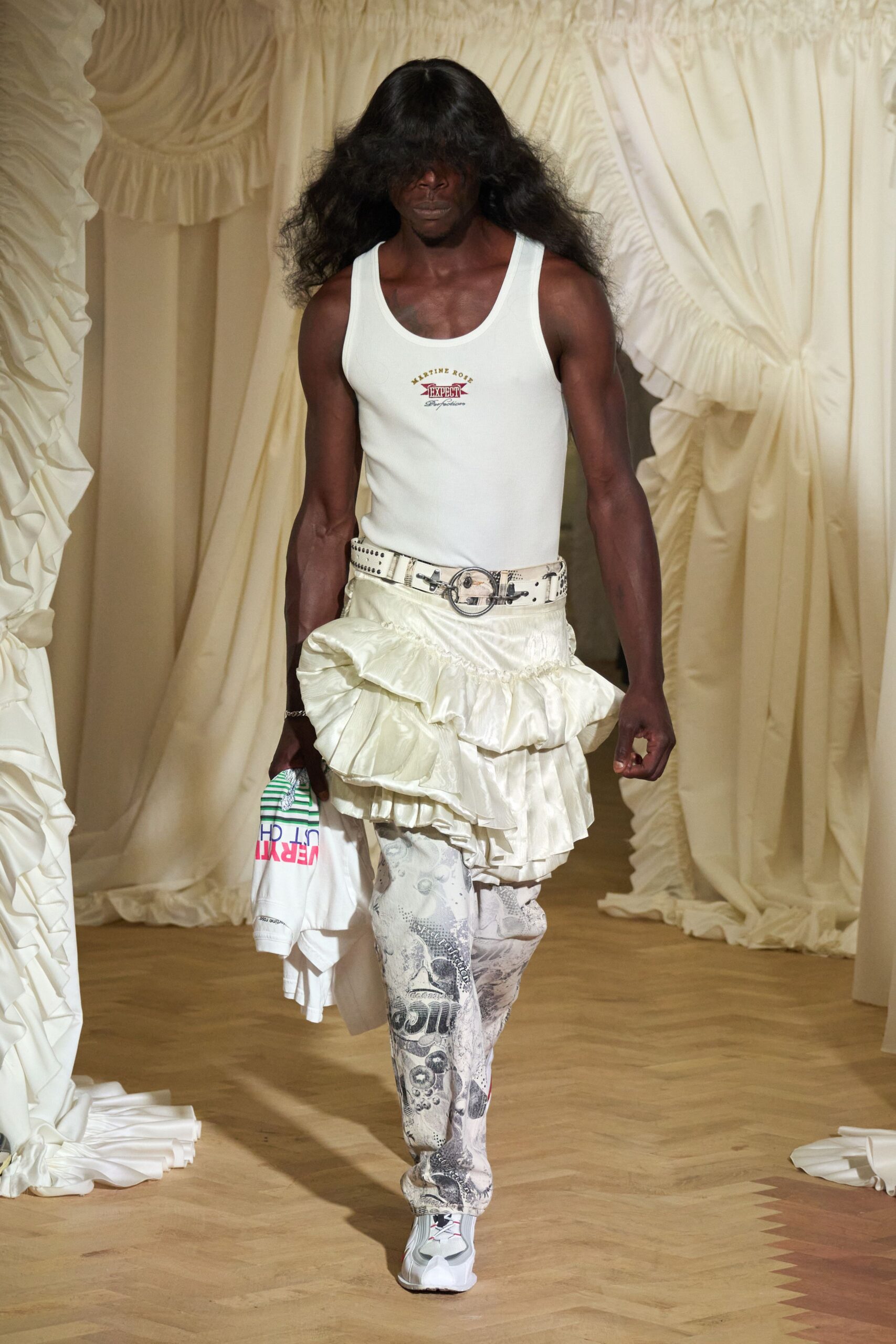 white silk asymmetric relaxed ruffled mini skirt