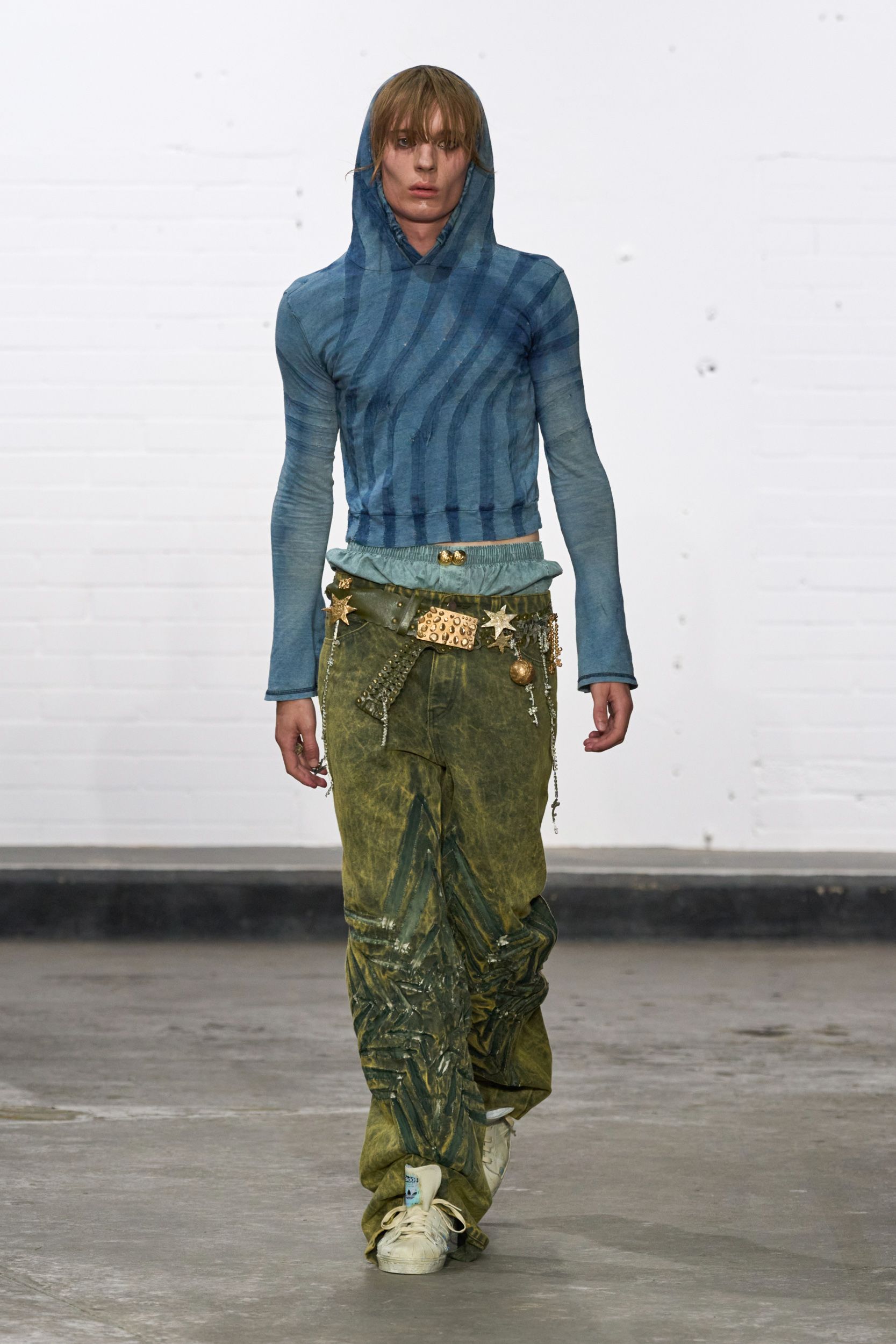 green denim relaxed distressed pants
