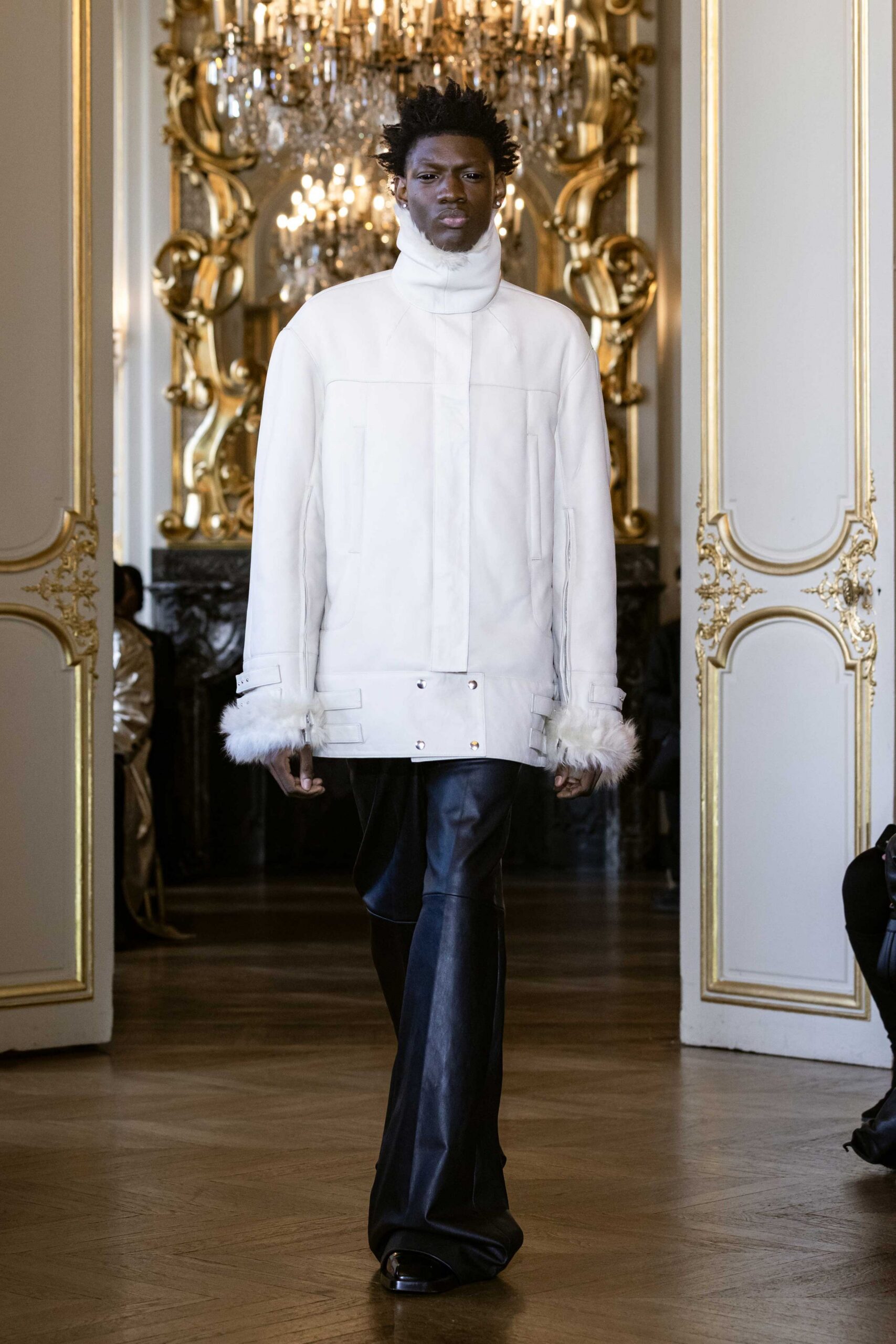 black leather slim straight-leg pants