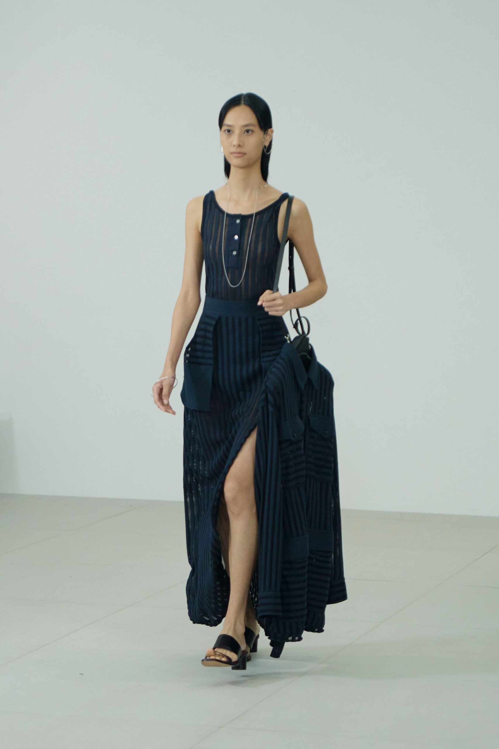black and blue striped maxi dress