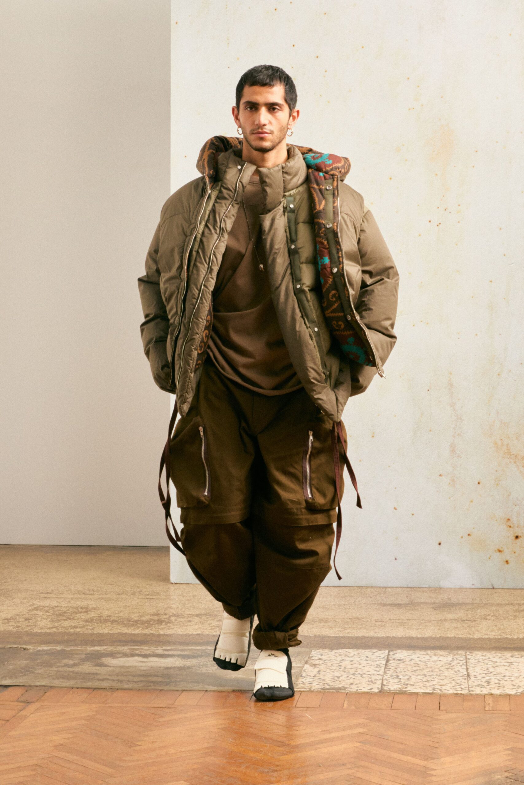 brown relaxed jacket with cargo pants