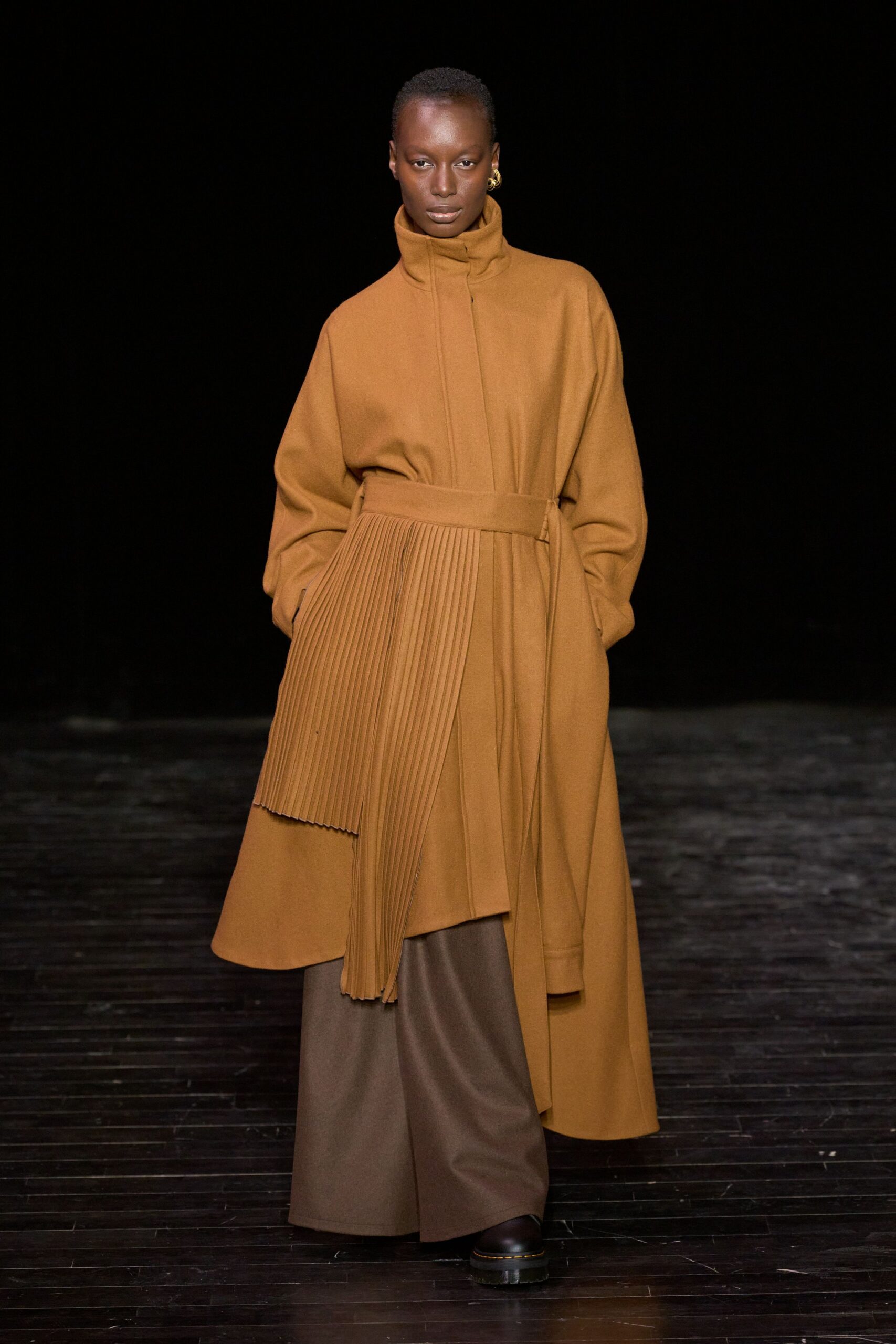 brown wool relaxed coat and pants