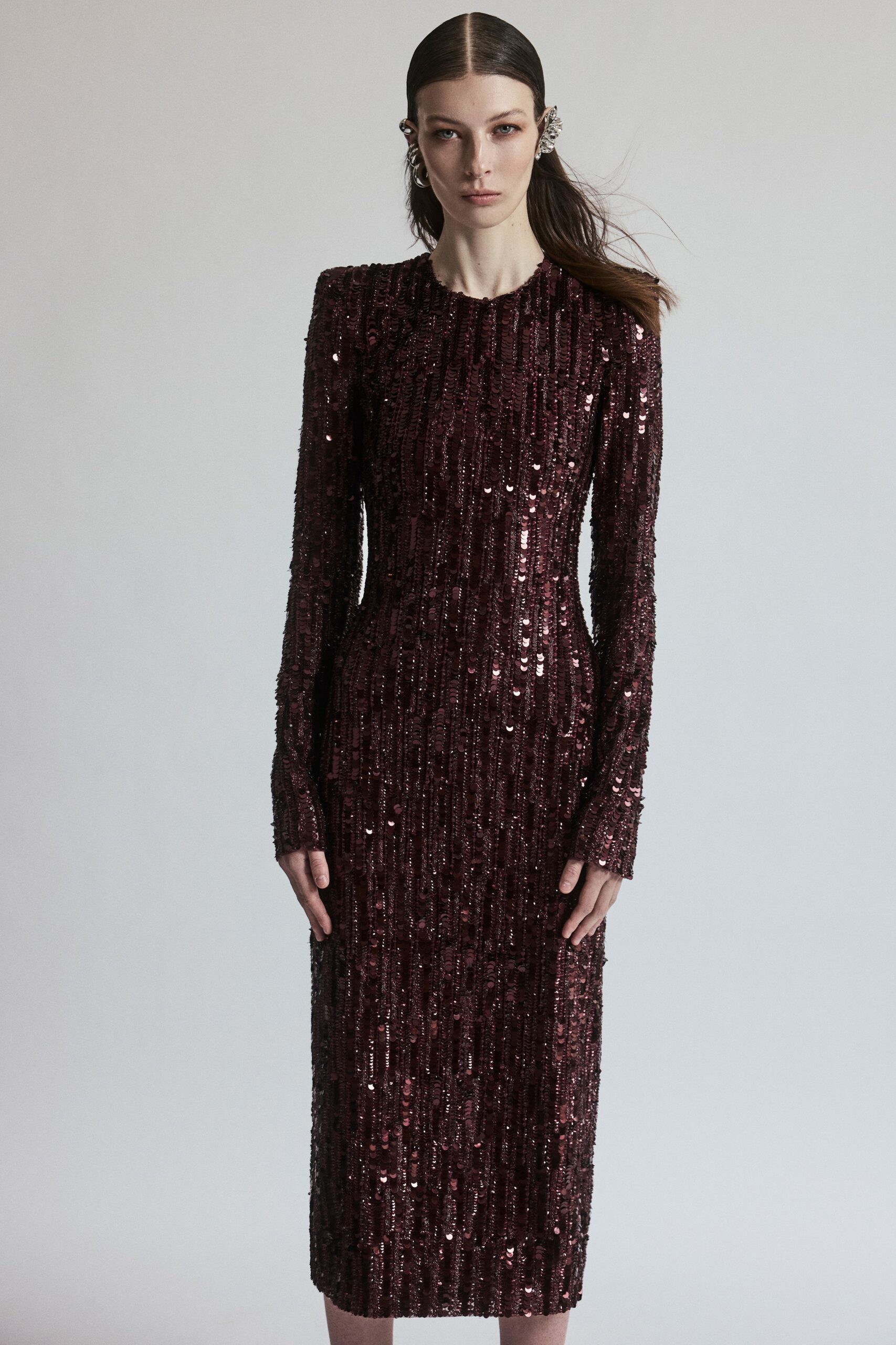 maroon sequin fitted gown