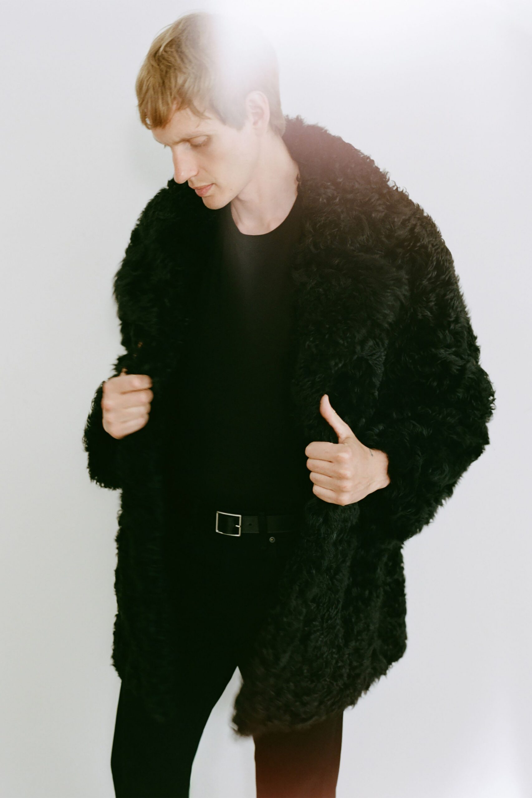 black faux-fur relaxed coat