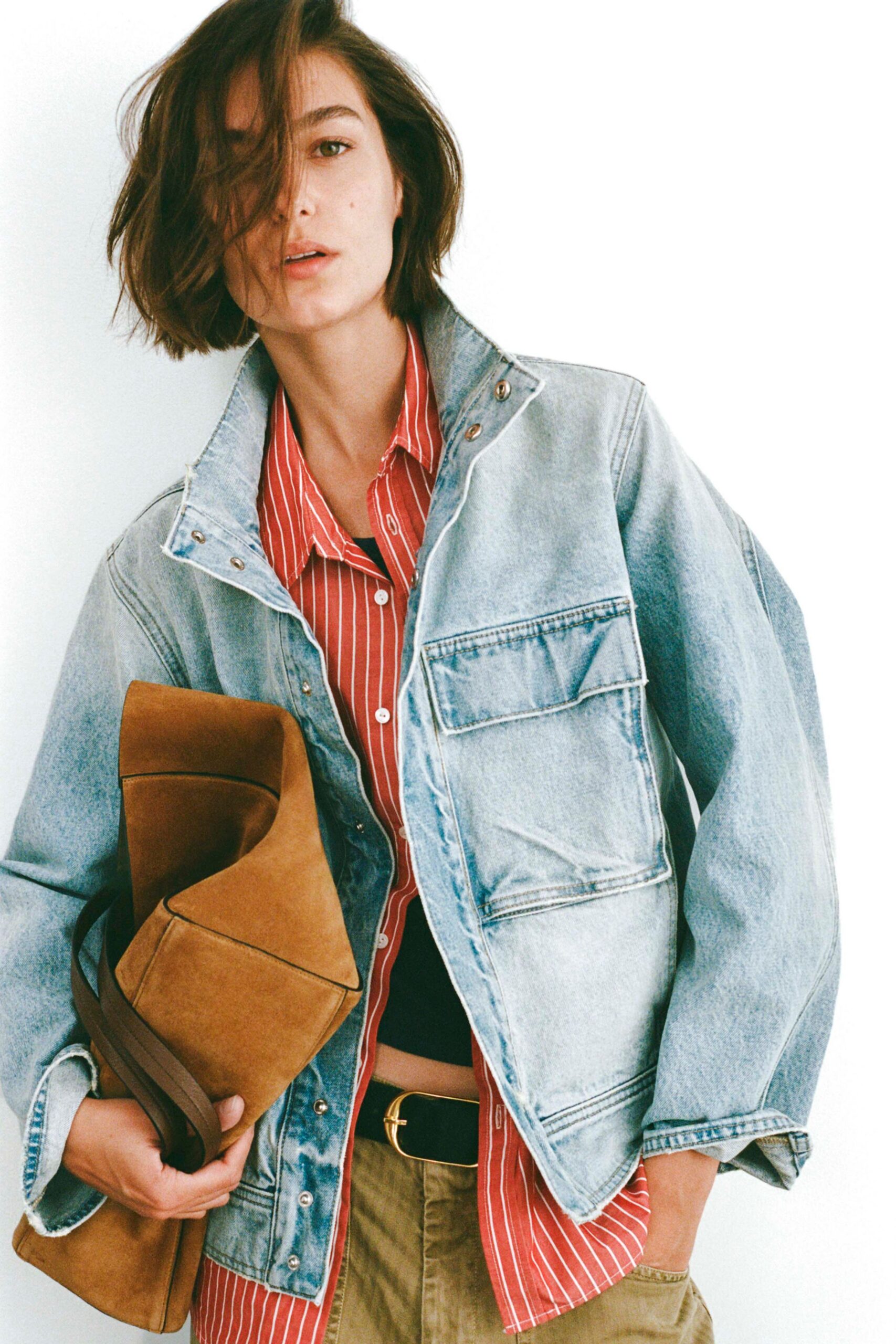 denim jacket with striped shirt