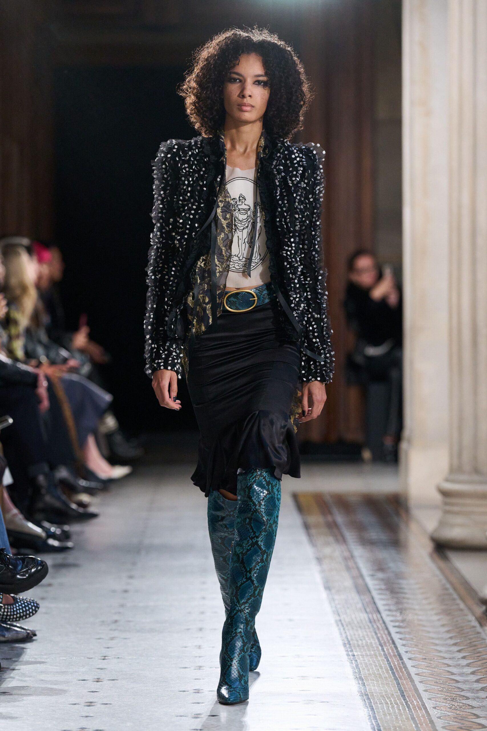 black sequin jacket with t-shirt