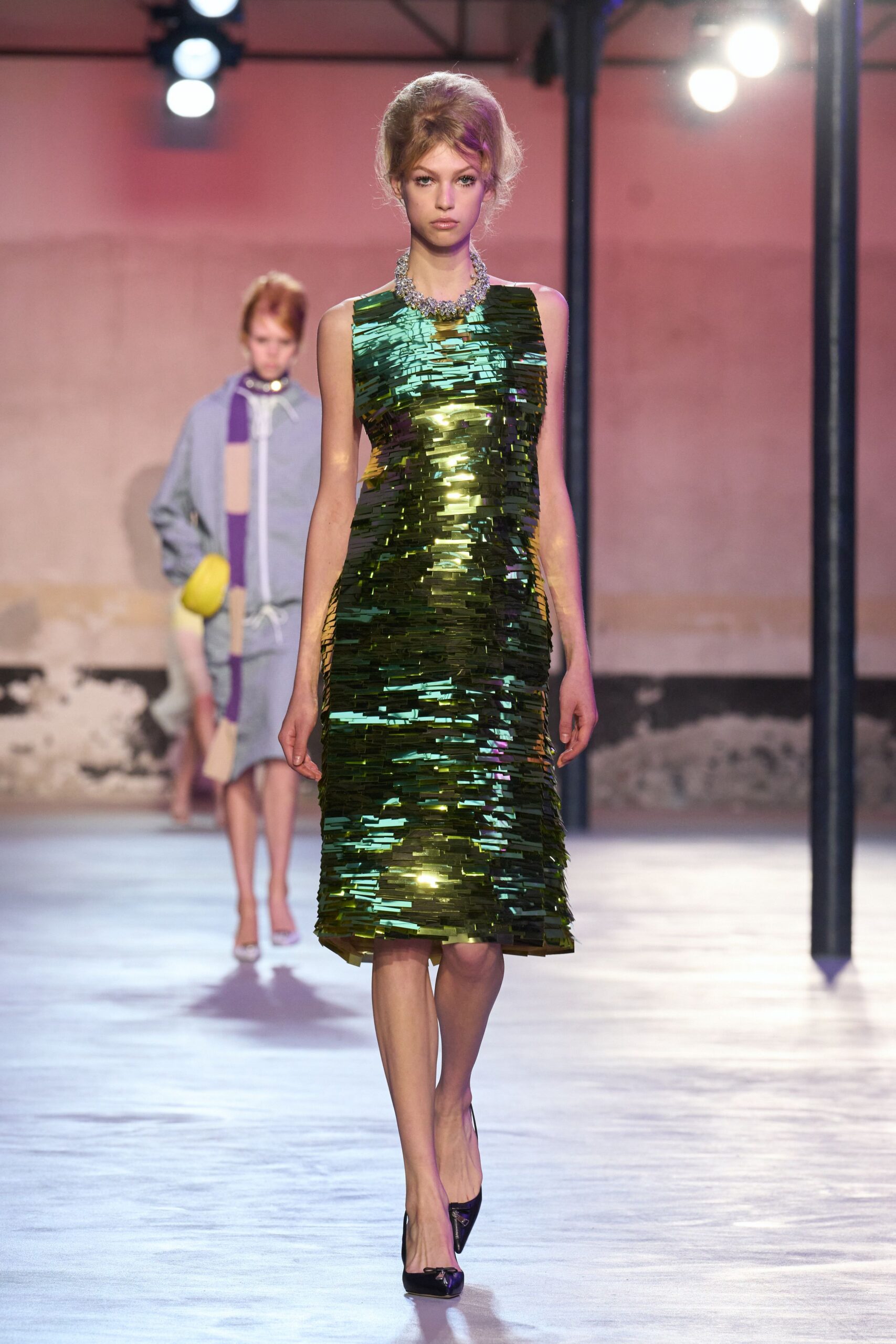 green sequined midi dress
