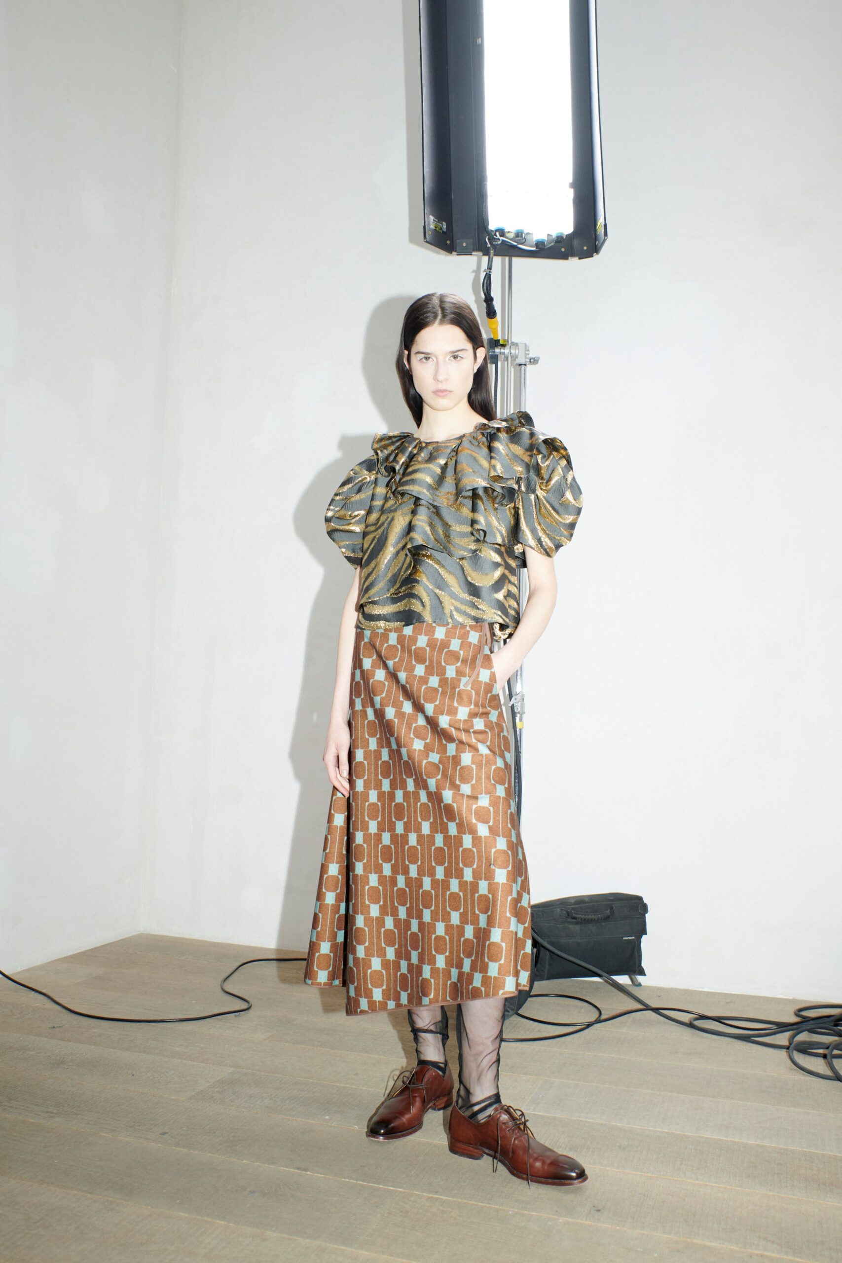 printed silk top and midi skirt