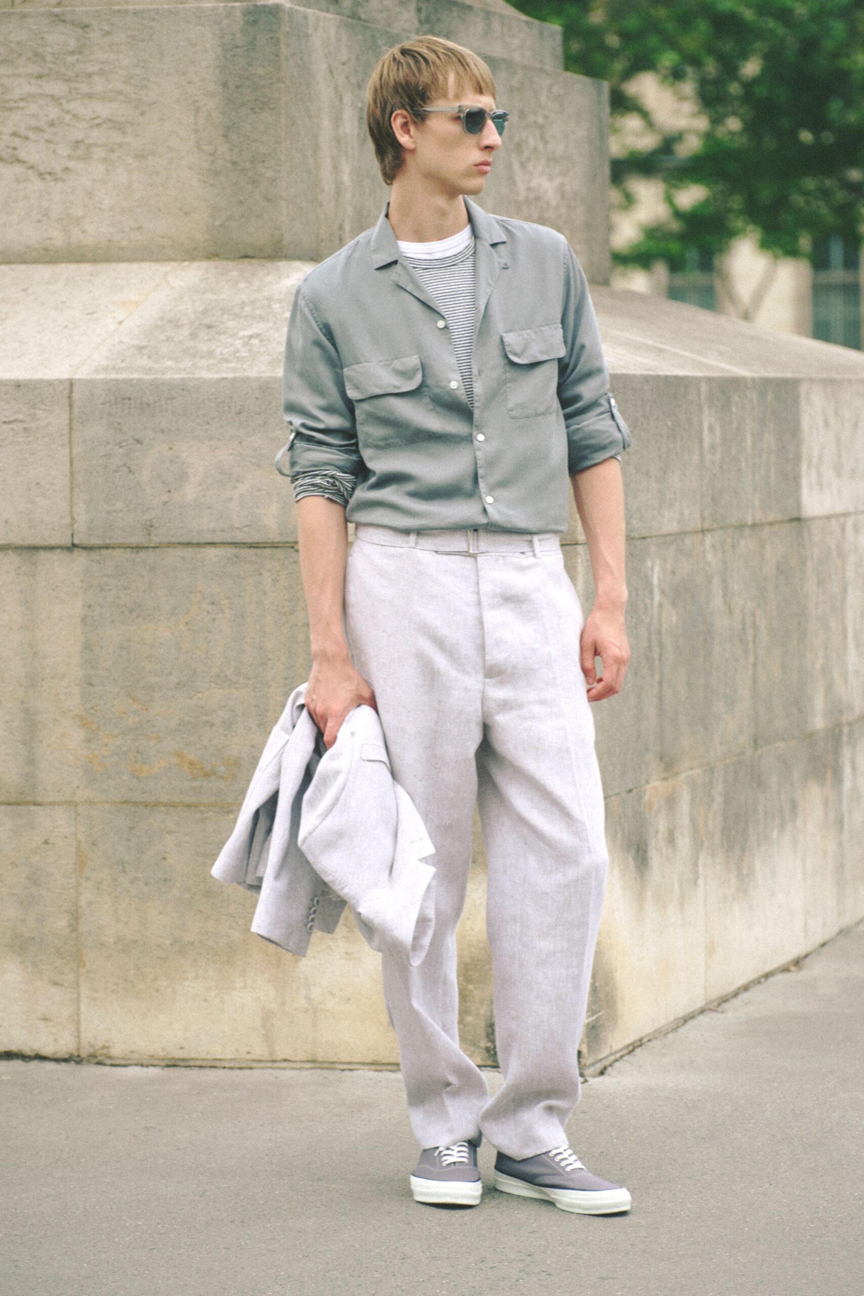 gray relaxed shirt and pants