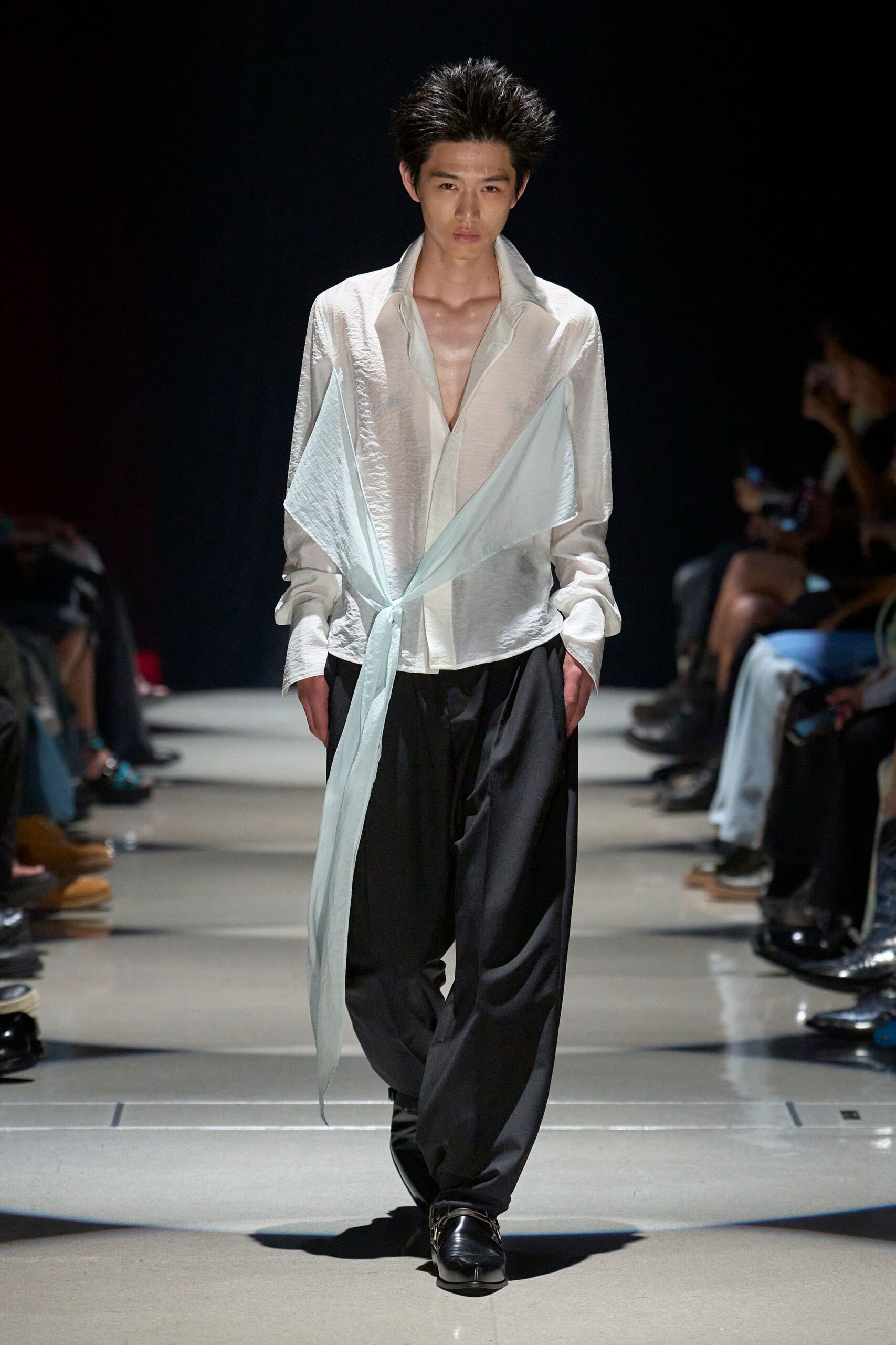 white cotton long-sleeve collared relaxed layered shirt