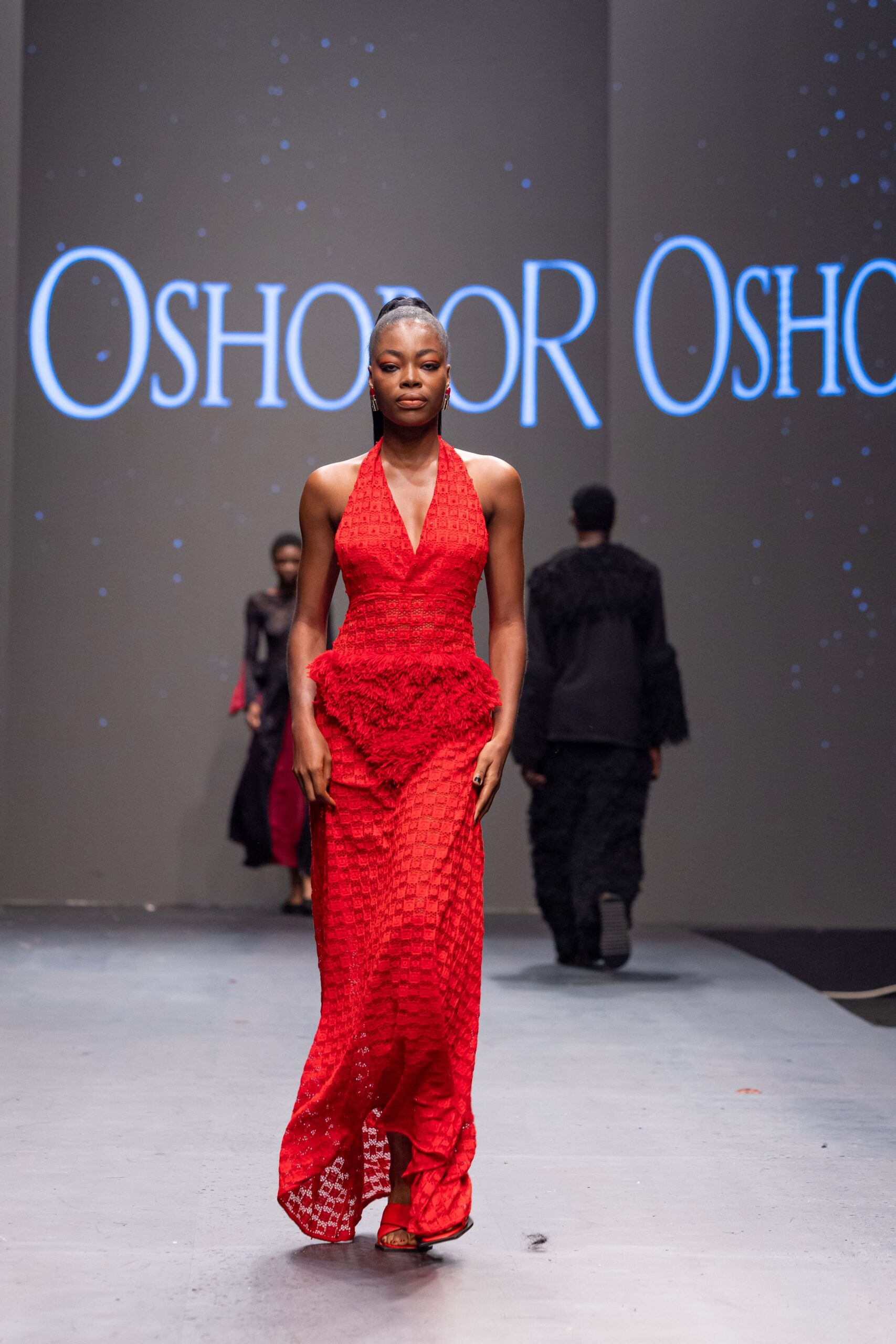 red silk sleeveless gown