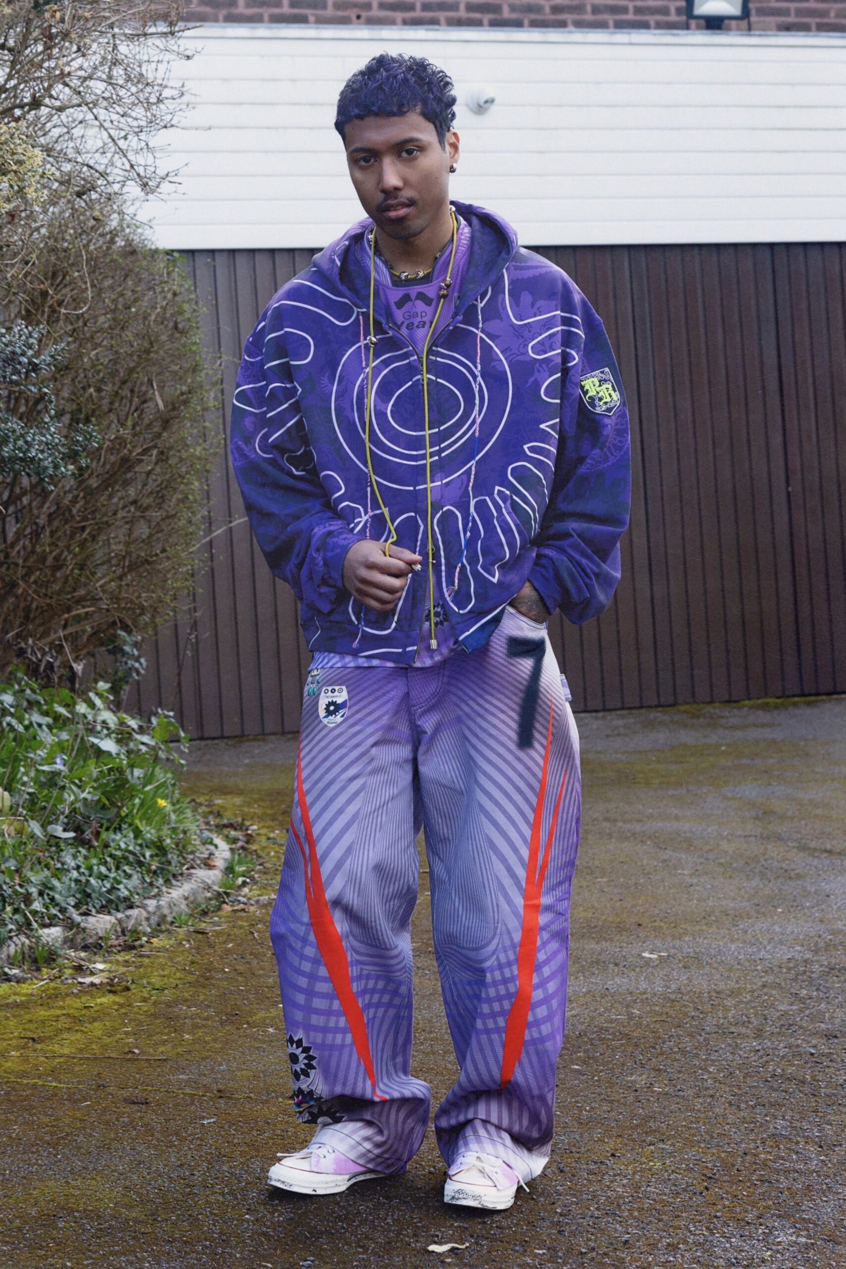 purple cotton relaxed cargo pants