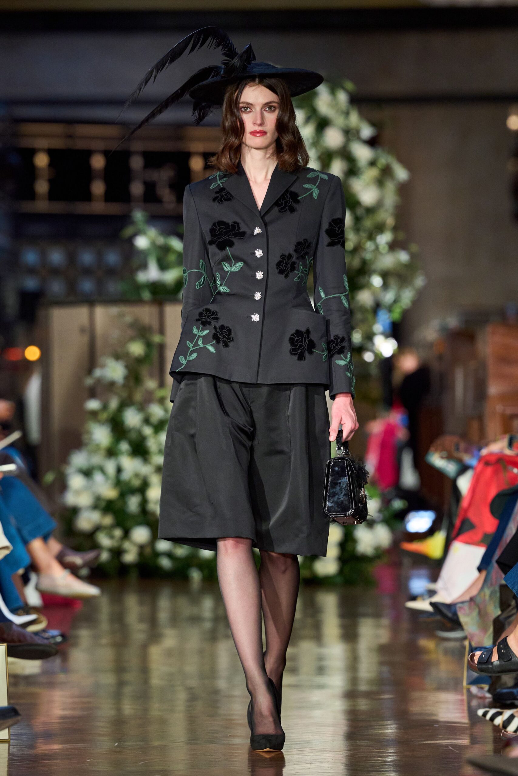 black tailored blazer and skirt