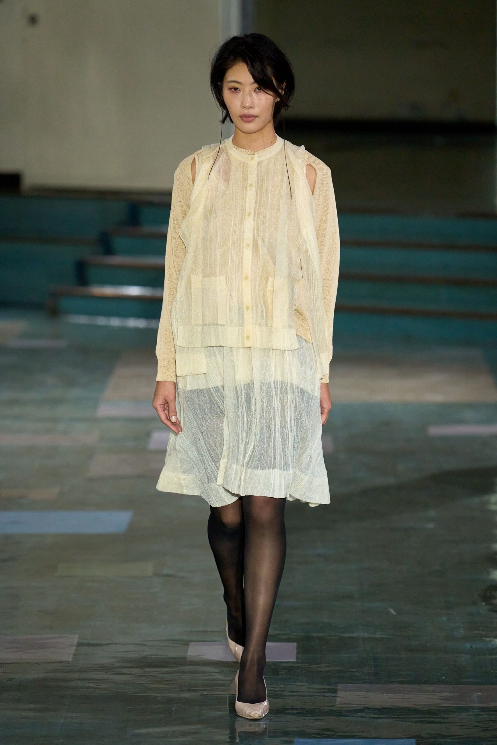 beige cotton long-sleeve collared relaxed pleated blouse