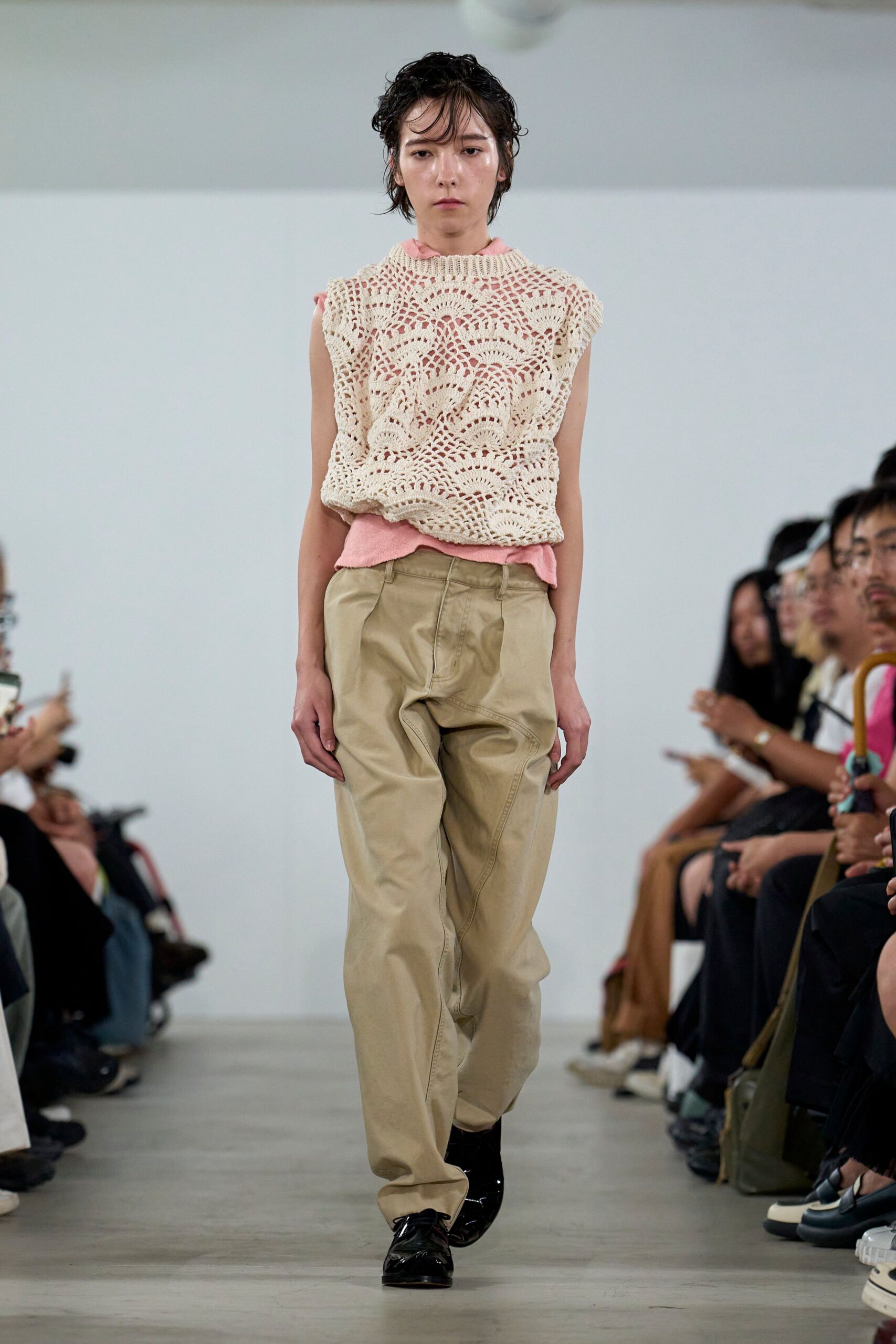white crochet sleeveless collared relaxed layered top
