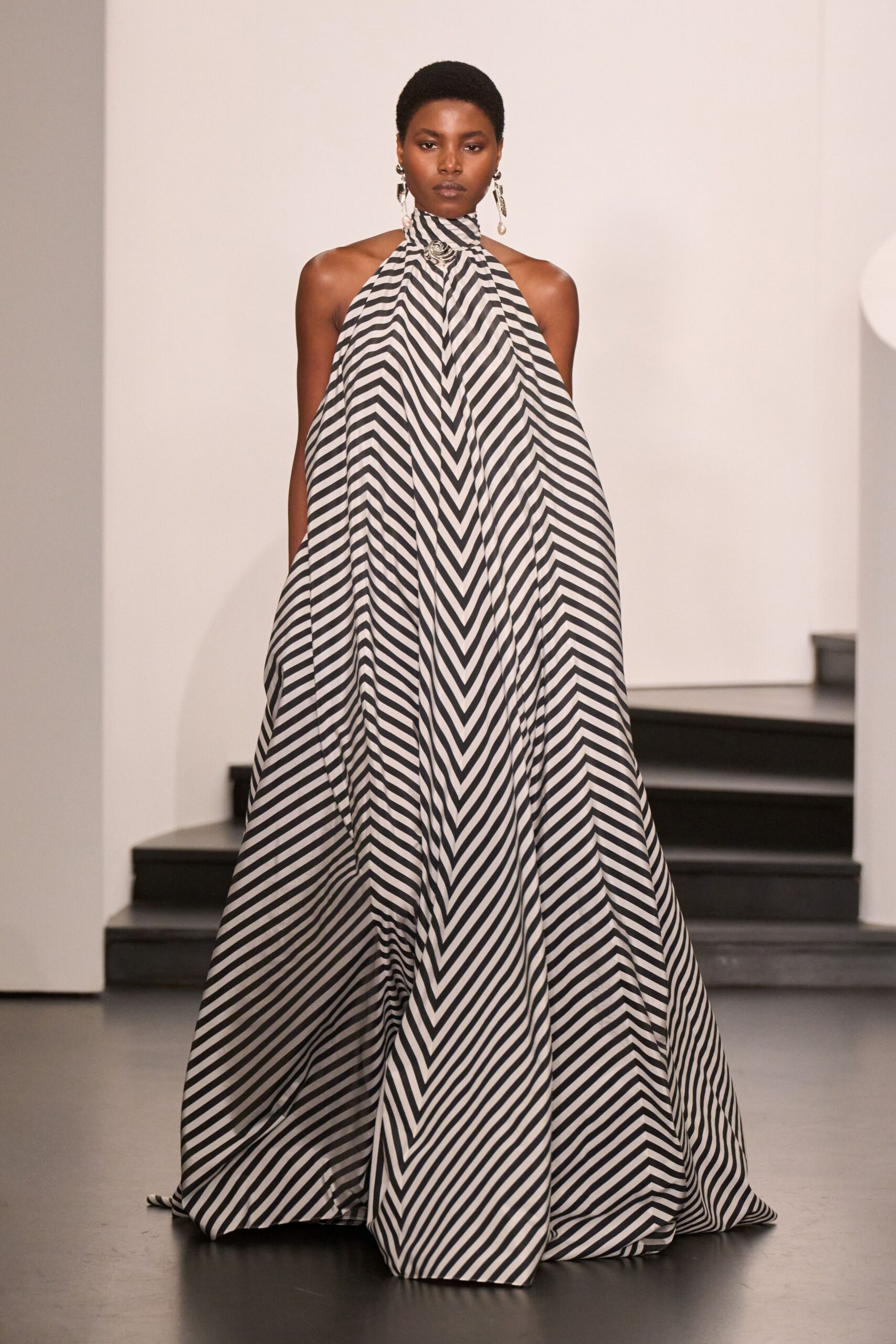 black and white striped gown