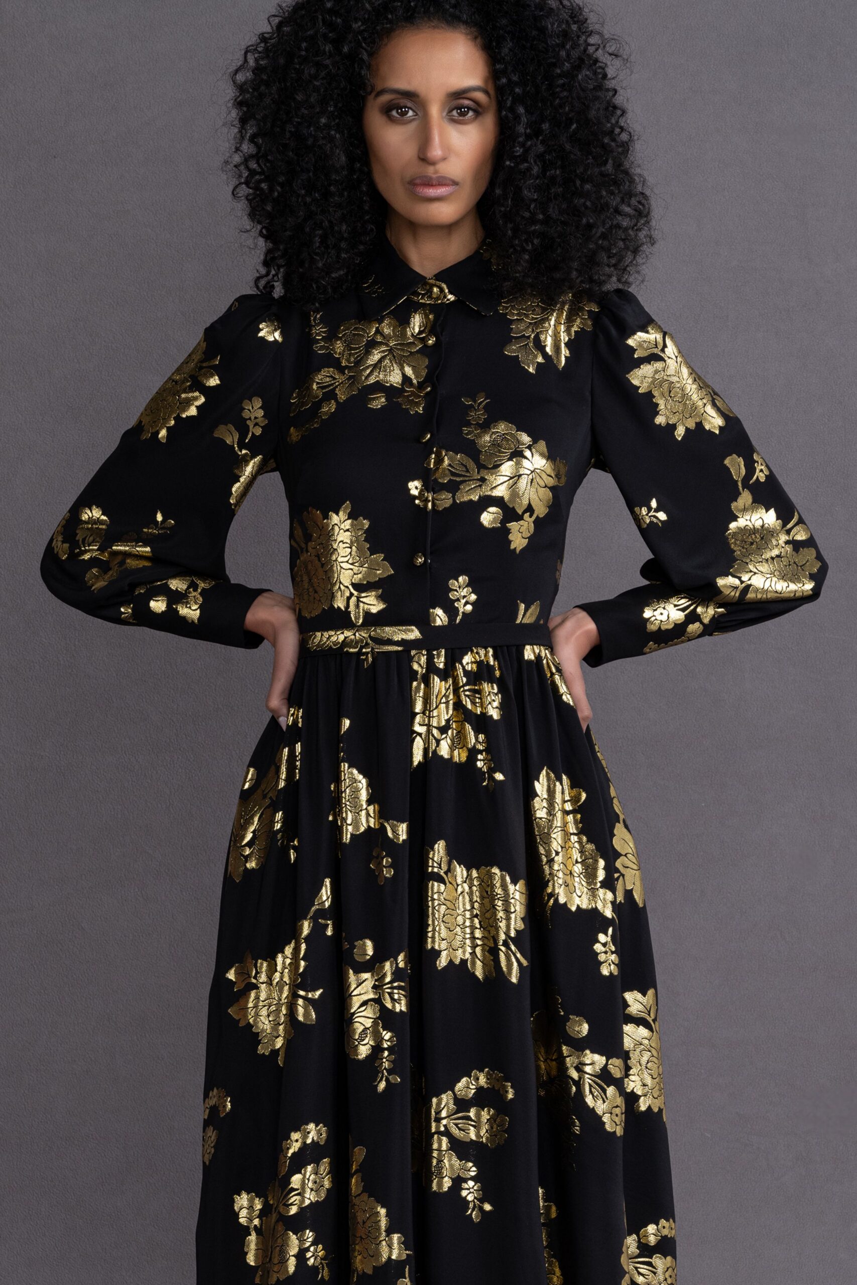 black and gold embroidered maxi dress