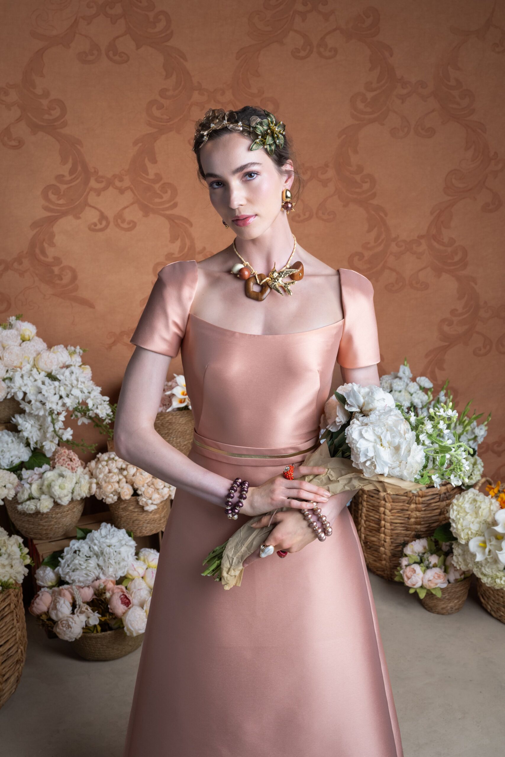 pink silk fitted gown