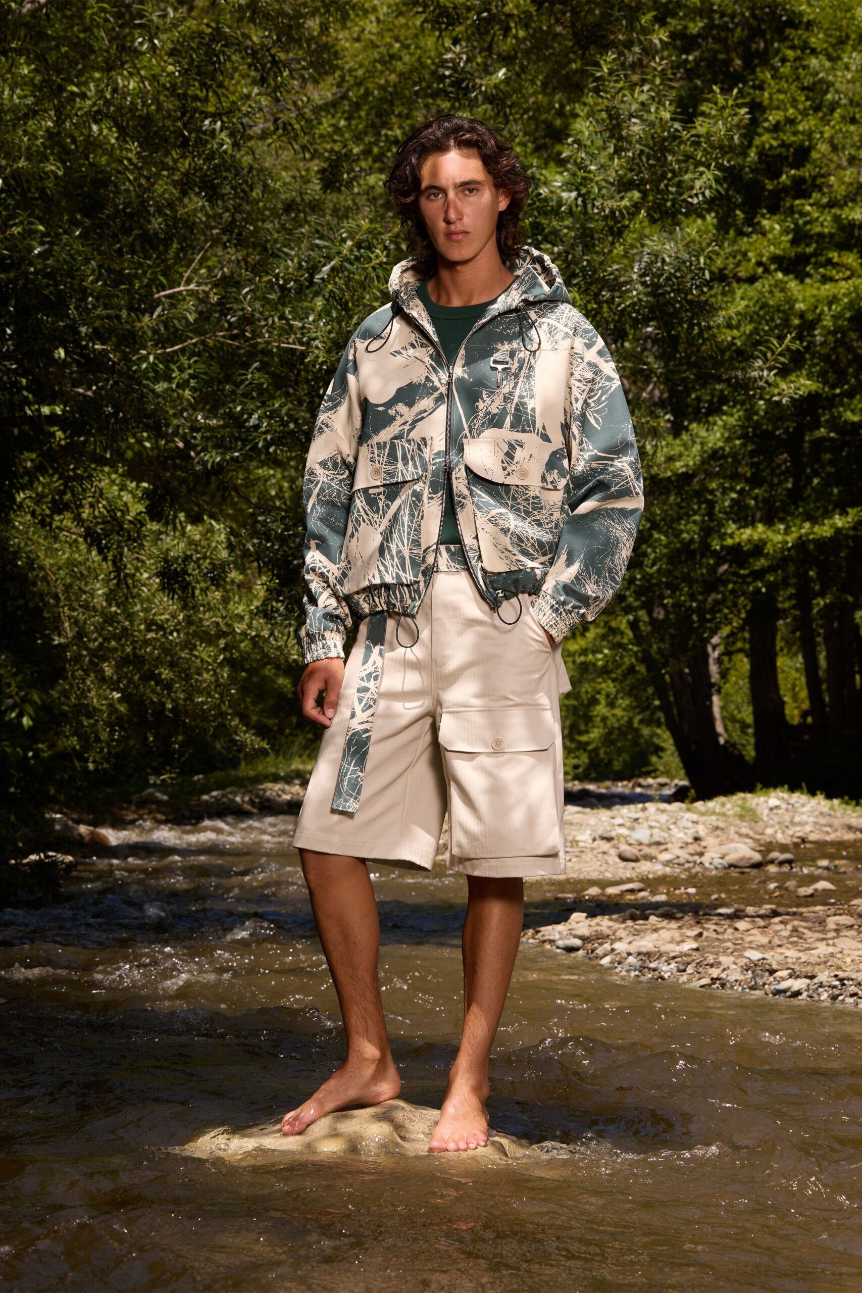 multi cotton long-sleeve hooded relaxed printed jacket