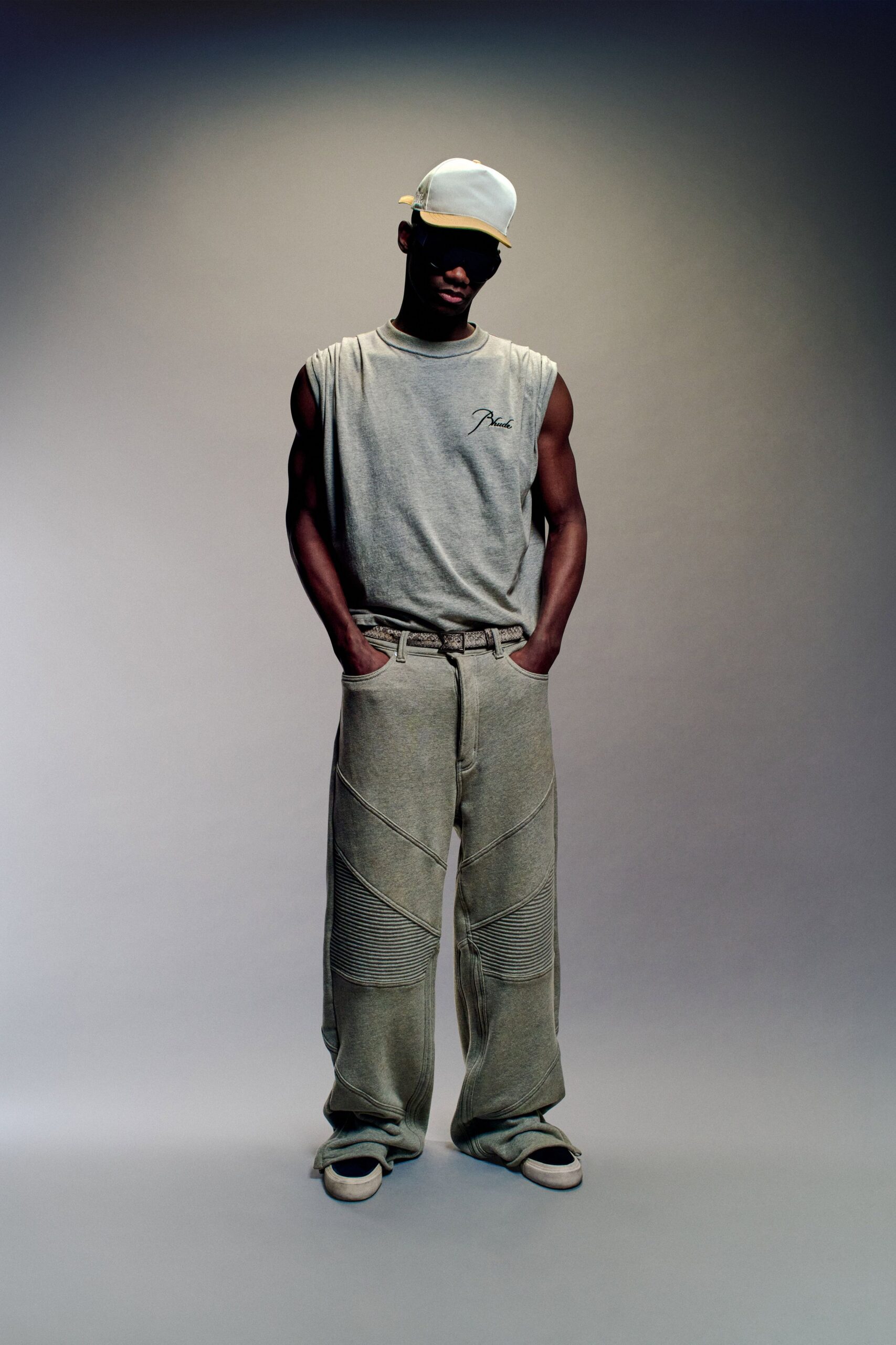 gray tank-top and pants