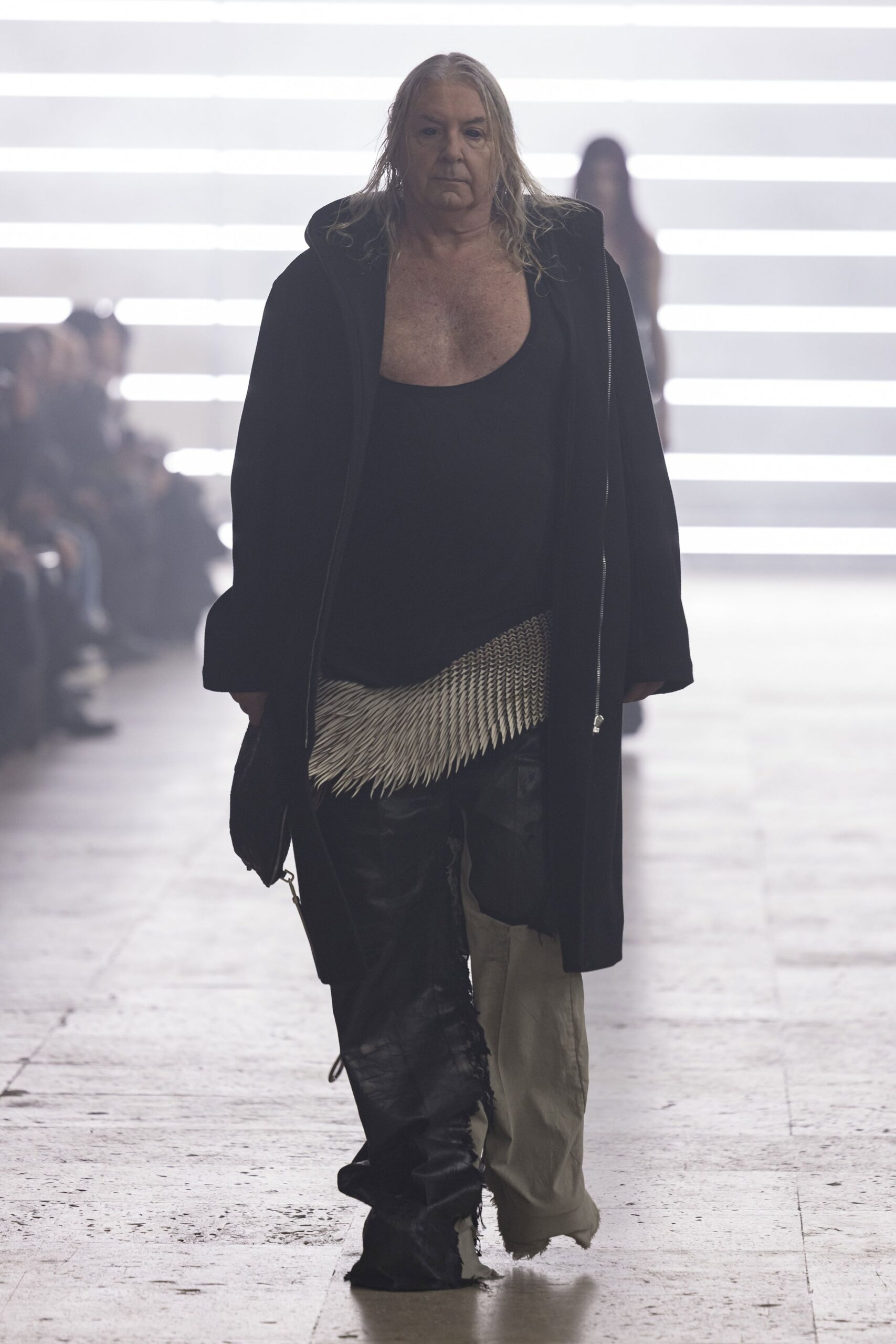 black relaxed coat with tank-top